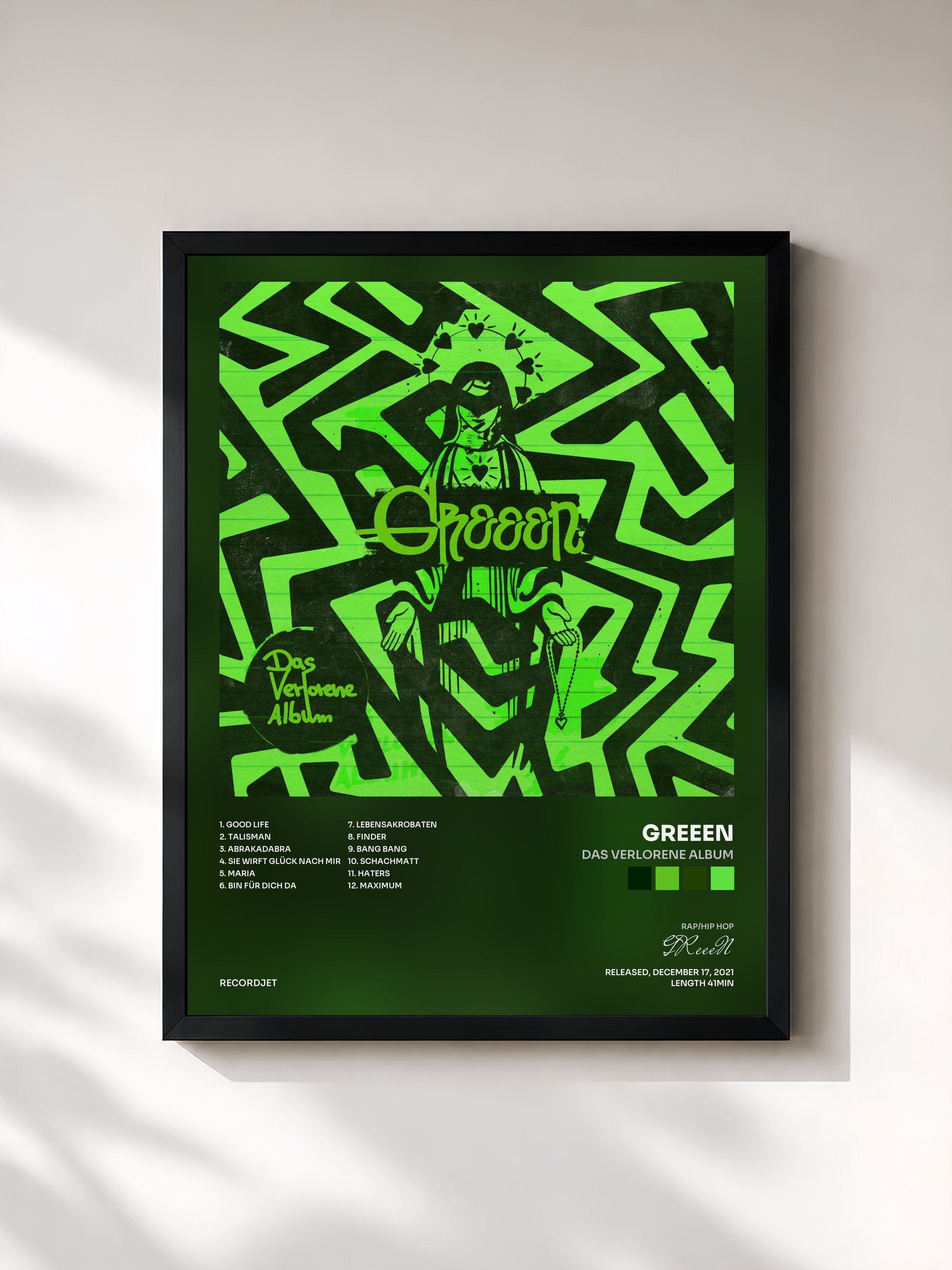 #noir Tableau de l'album Das verlorene Album de GReeeN, cadre noir, imprimé et encadré en France