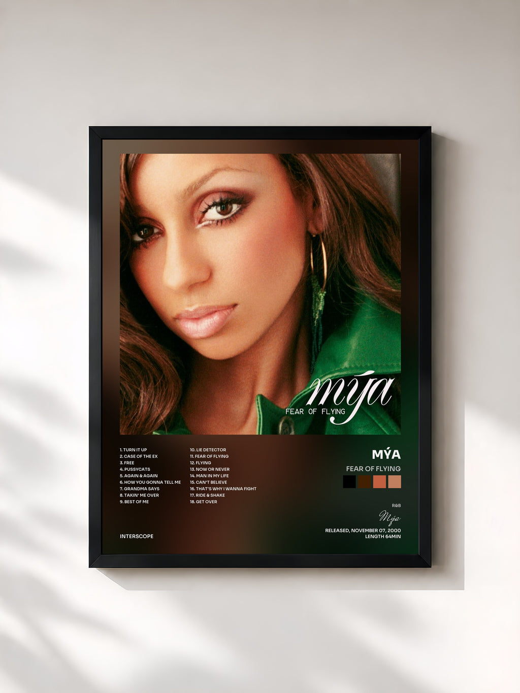 #noir Tableau de l'album Fear Of Flying de Mýa, cadre noir, imprimé et encadré en France