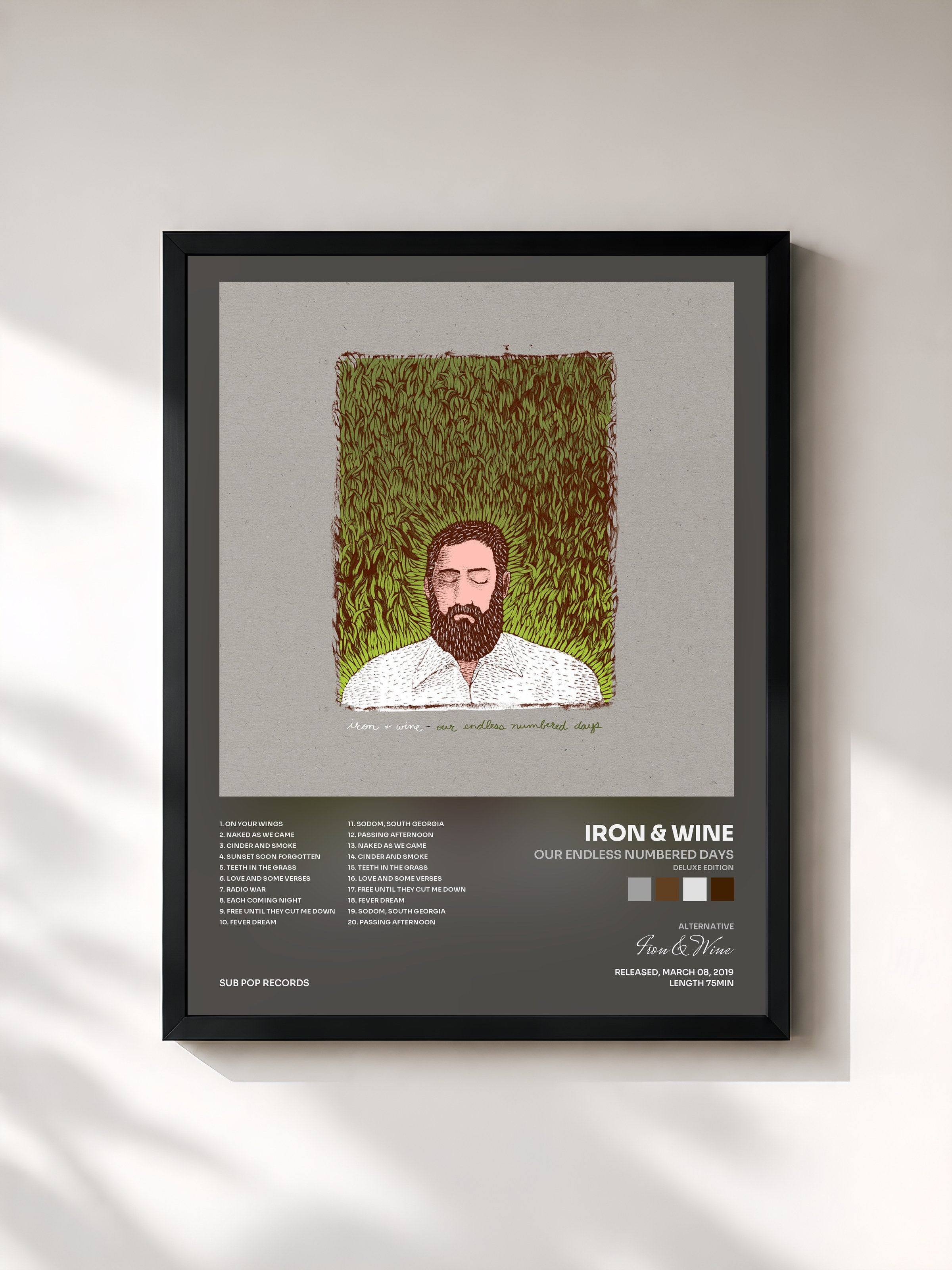 #noir Tableau de l'album Our Endless Numbered Days (Deluxe Edition) de Iron & Wine, cadre noir, imprimé et encadré en France