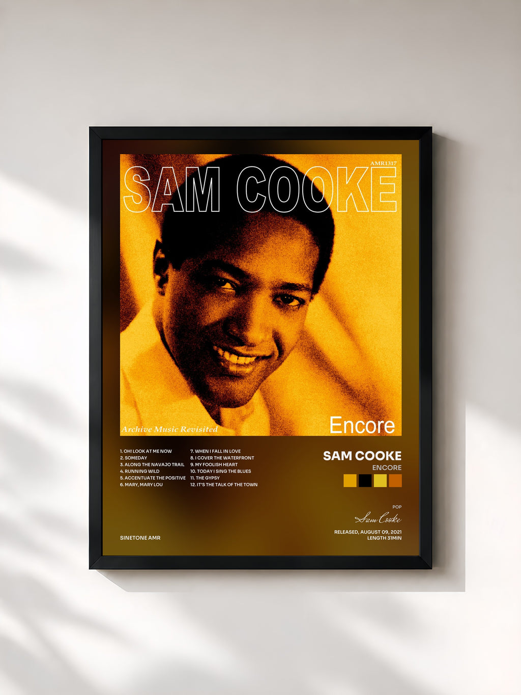#noir Tableau de l'album Encore de Sam Cooke, cadre noir, imprimé et encadré en France