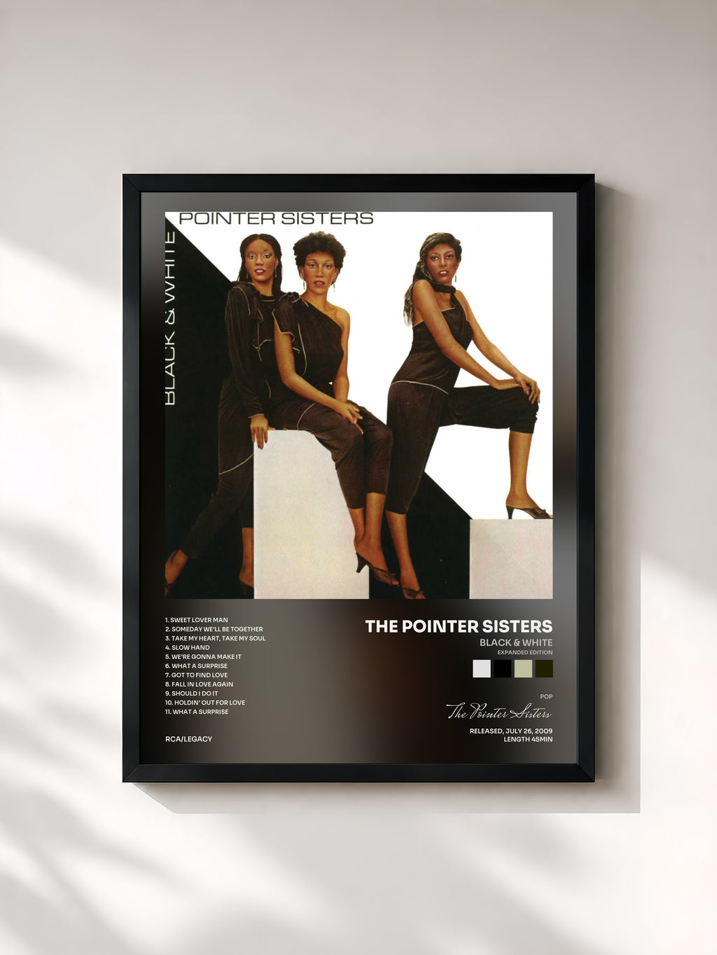 #noir Tableau de l'album Black & White (Expanded Edition) de The Pointer Sisters, cadre noir, imprimé et encadré en France