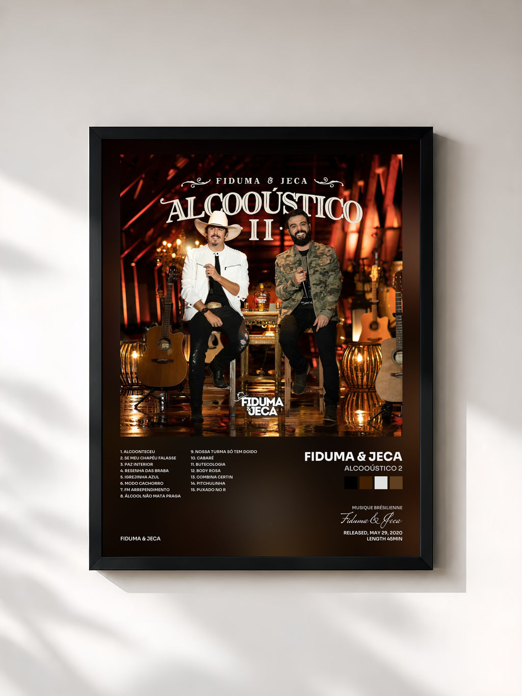 #noir Tableau de l'album Alcooústico 2 de Fiduma & Jeca, cadre noir, imprimé et encadré en France
