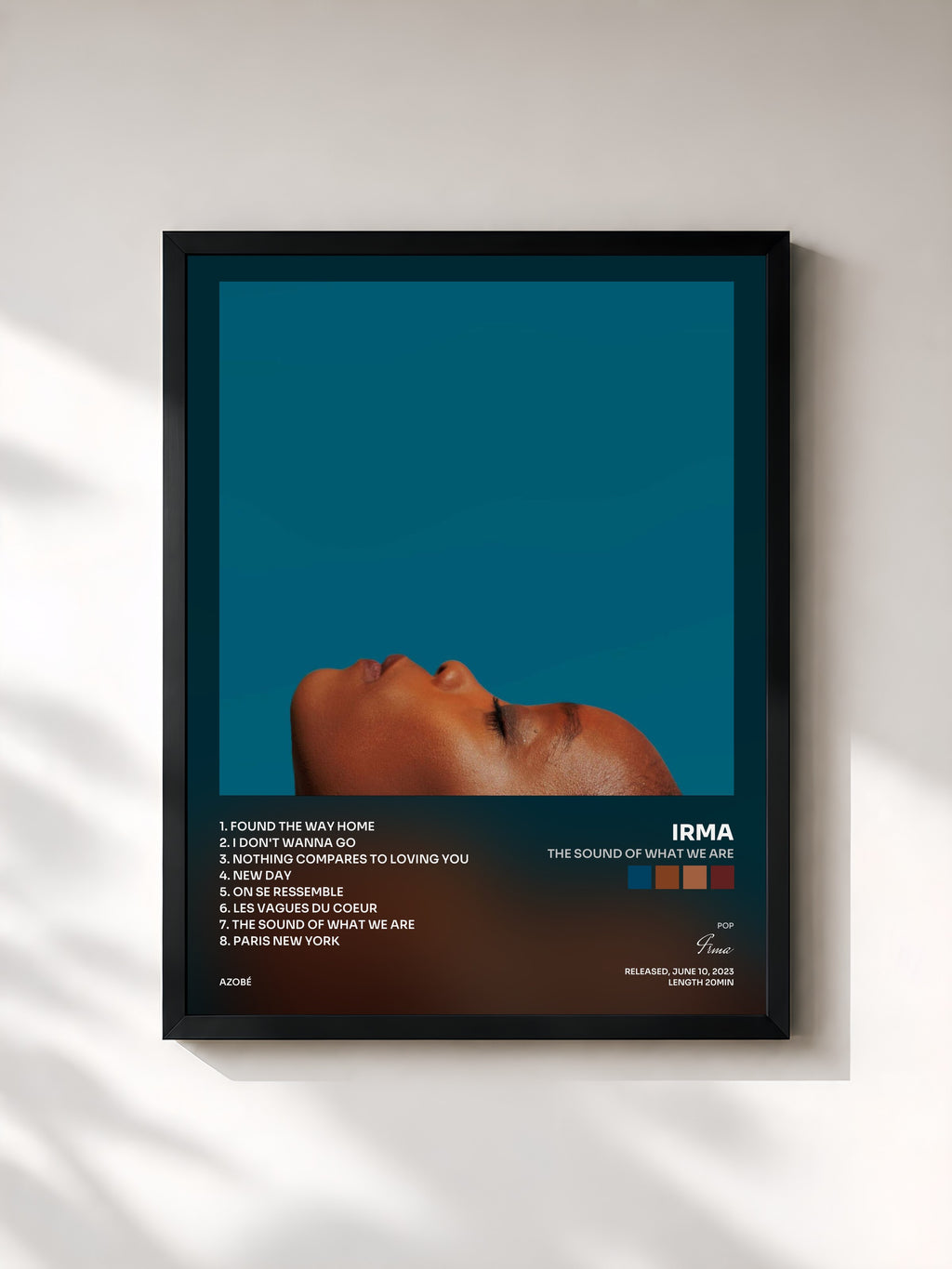 #noir Tableau de l'album The Sound Of What We Are de Irma, cadre noir, imprimé et encadré en France