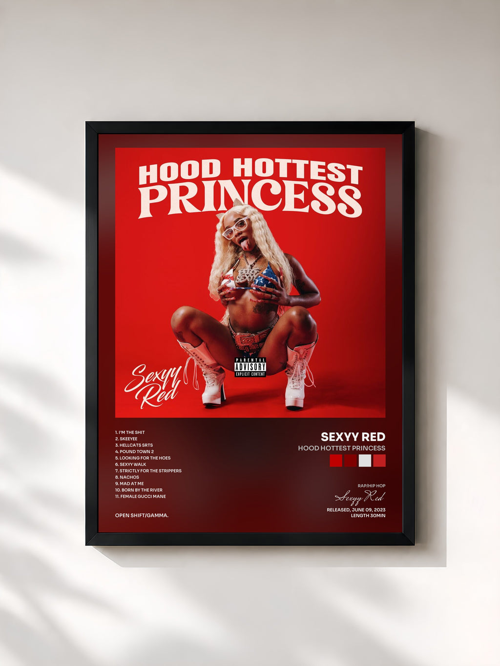 #noir Tableau de l'album Hood Hottest Princess de Sexyy Red, cadre noir, imprimé et encadré en France