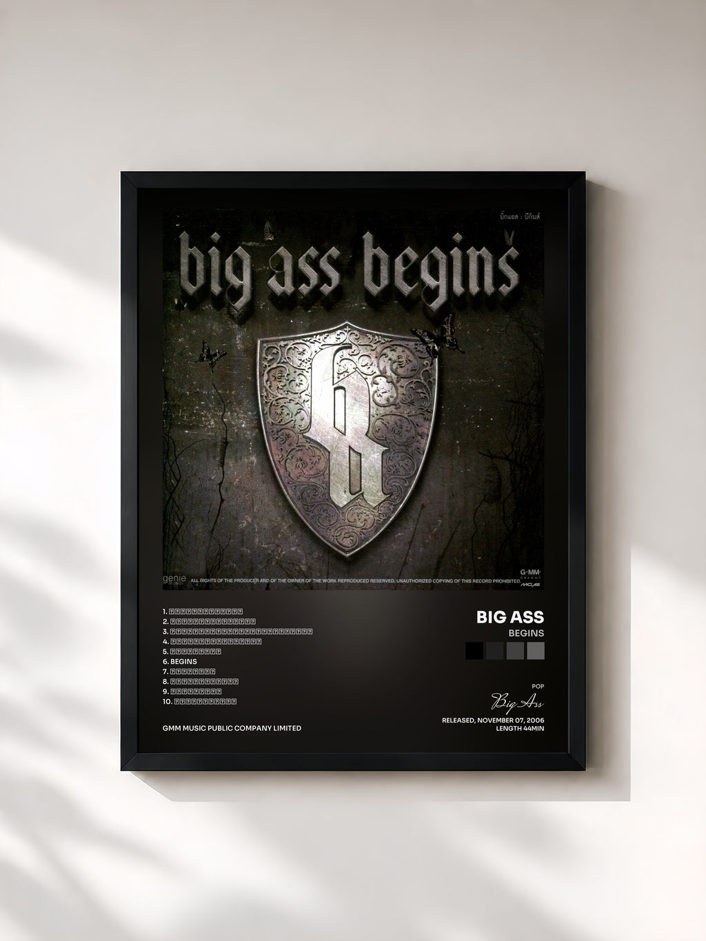 #noir Tableau de l'album begins de Big Ass, cadre noir, imprimé et encadré en France