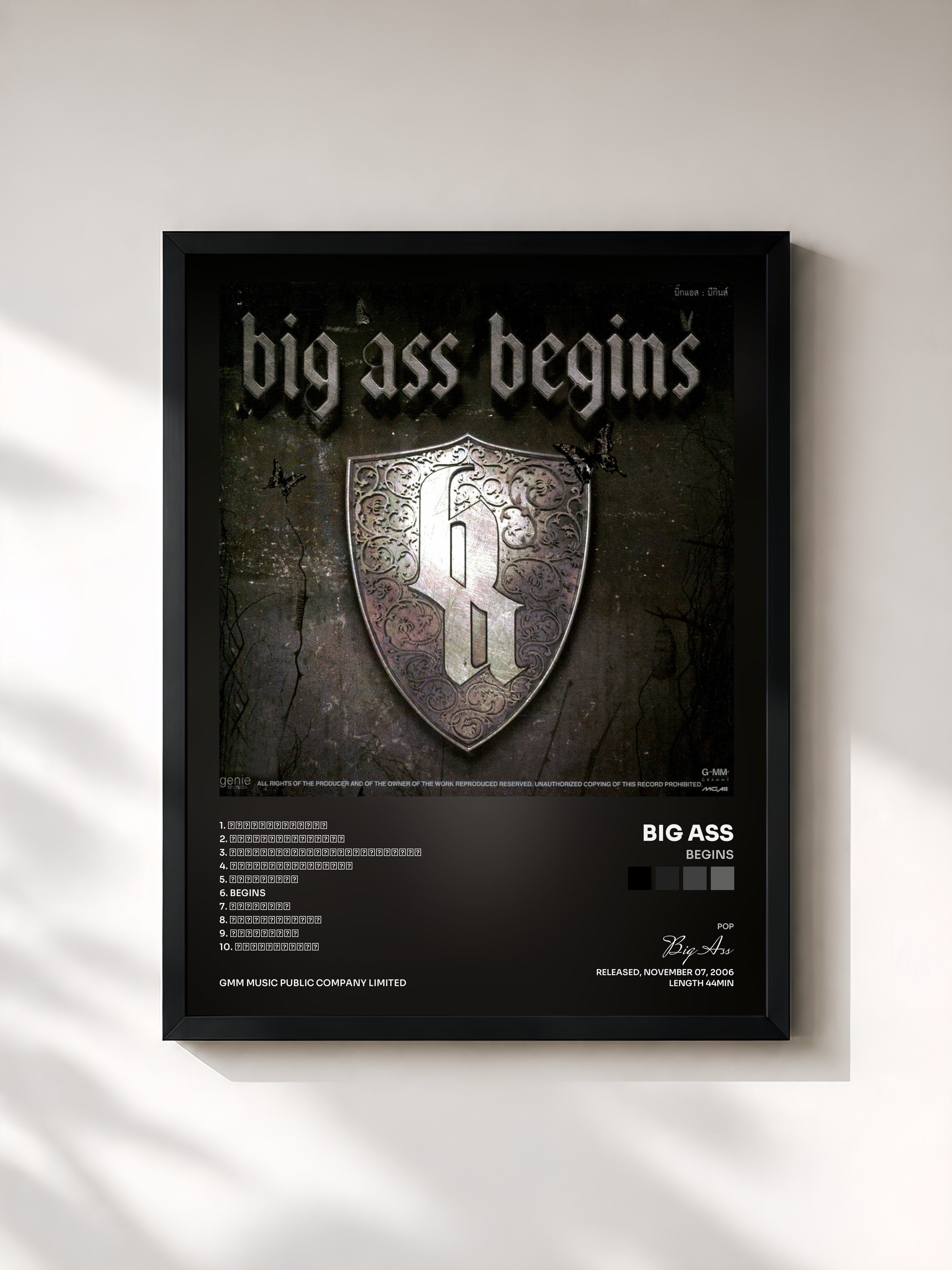 #noir Tableau de l'album begins de Big Ass, cadre noir, imprimé et encadré en France