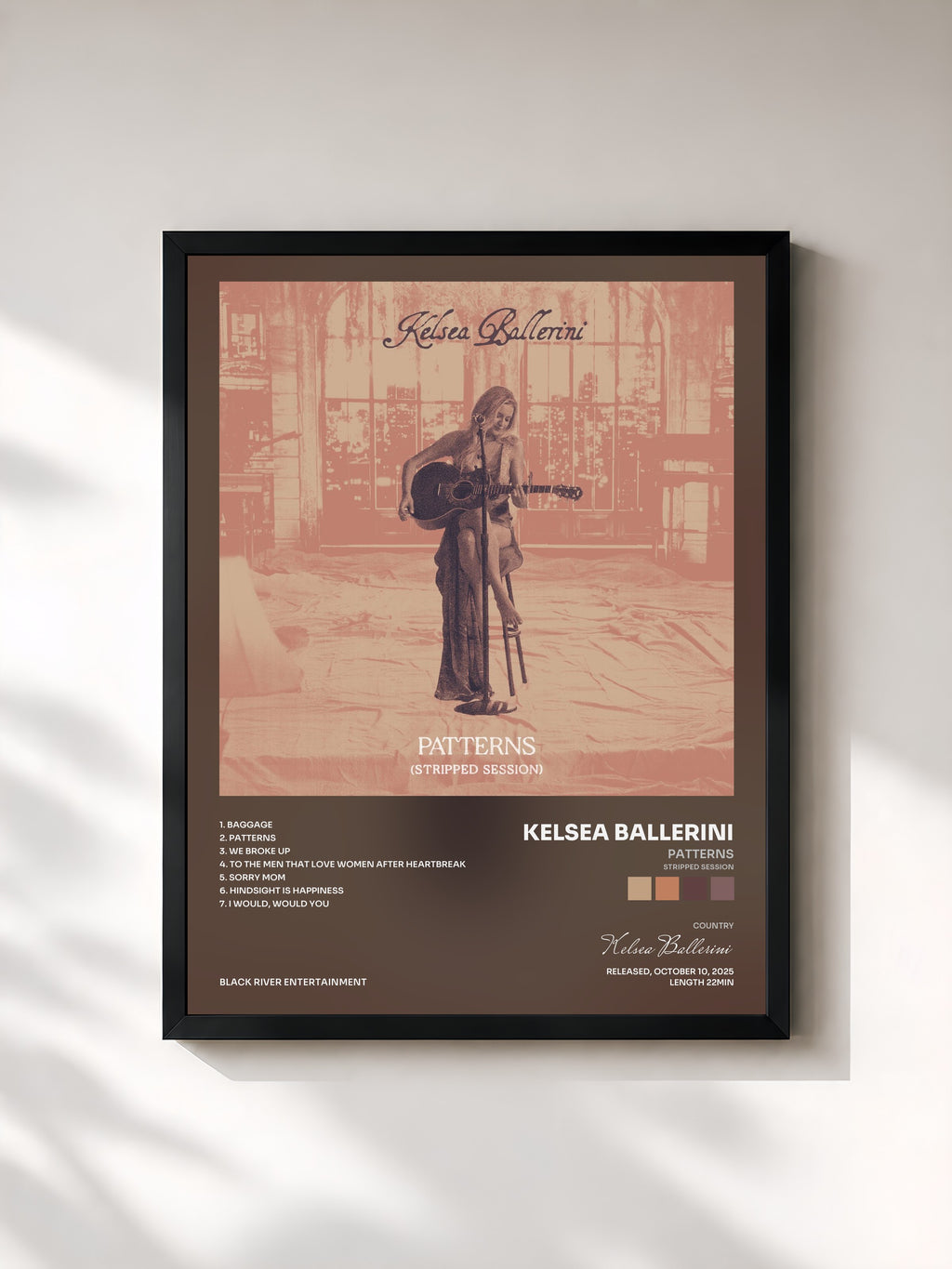 #noir Tableau de l'album PATTERNS (Stripped Session) de Kelsea Ballerini, cadre noir, imprimé et encadré en France