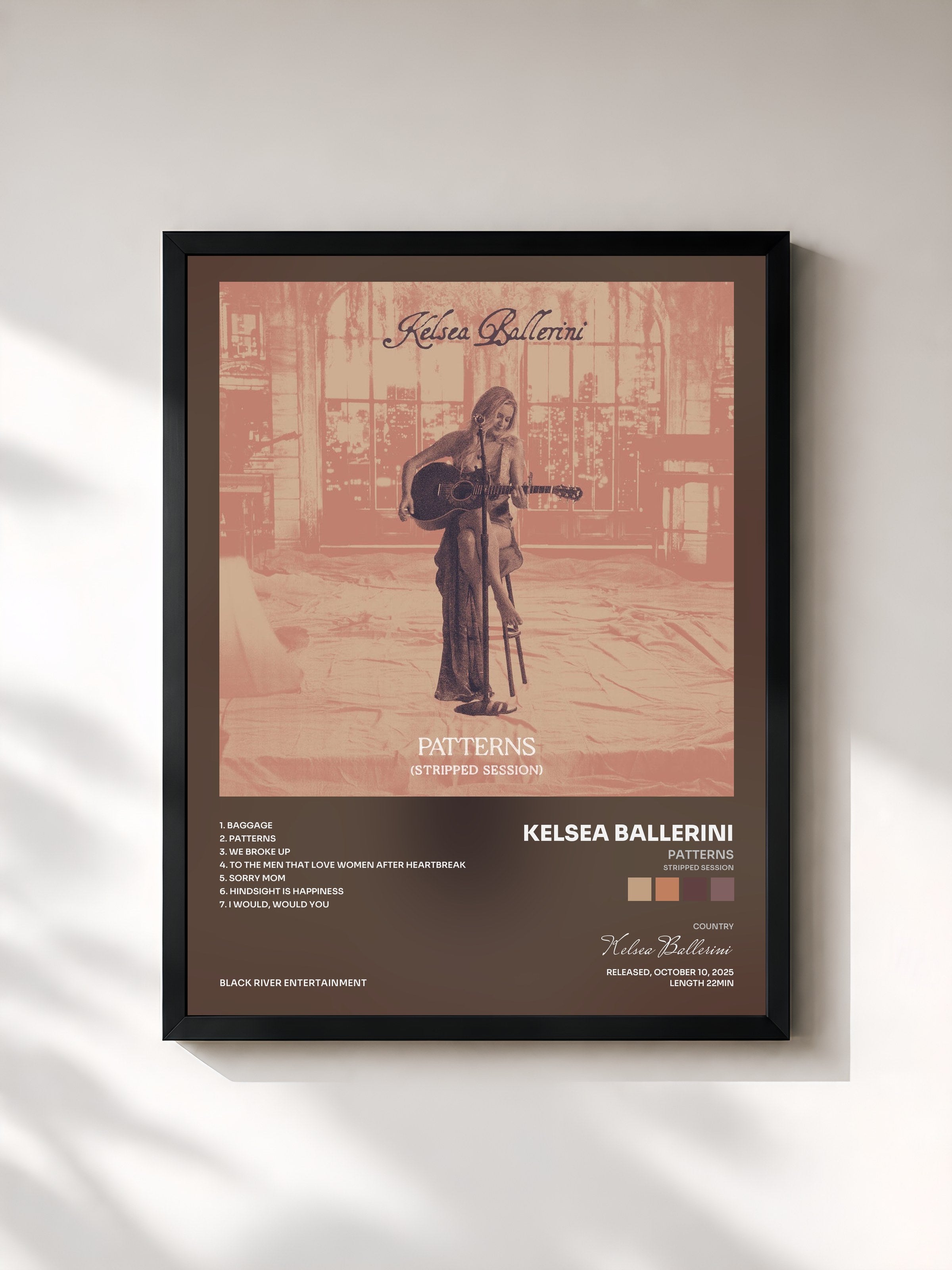 #noir Tableau de l'album PATTERNS (Stripped Session) de Kelsea Ballerini, cadre noir, imprimé et encadré en France