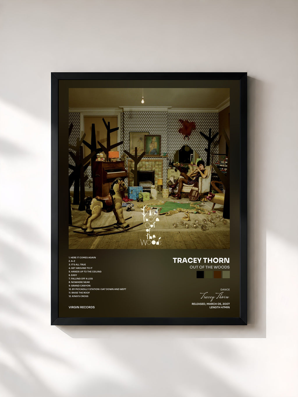 #noir Tableau de l'album Out Of The Woods de Tracey Thorn, cadre noir, imprimé et encadré en France
