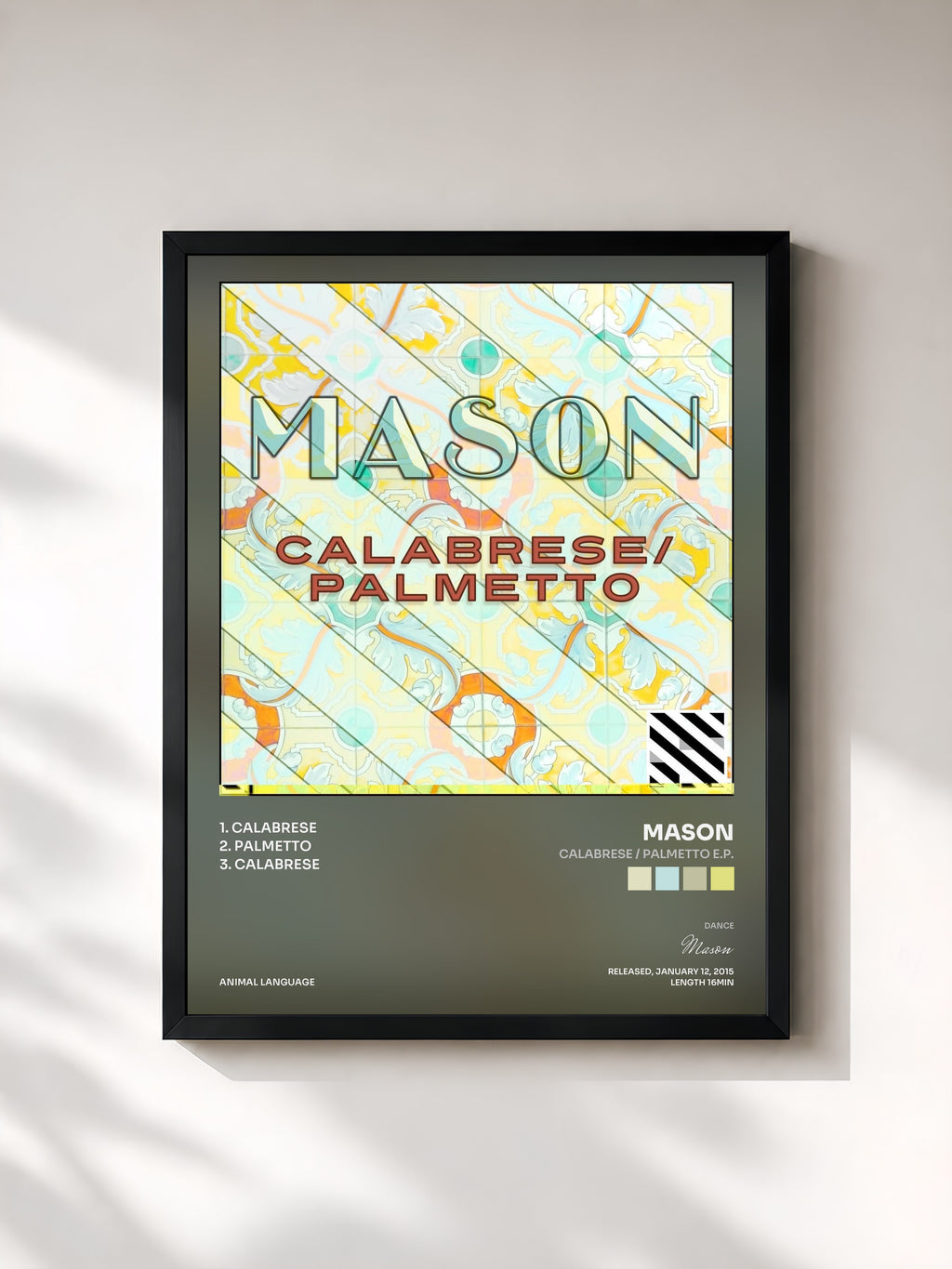 #noir Tableau de l'album Calabrese / Palmetto E.P. de Mason, cadre noir, imprimé et encadré en France
