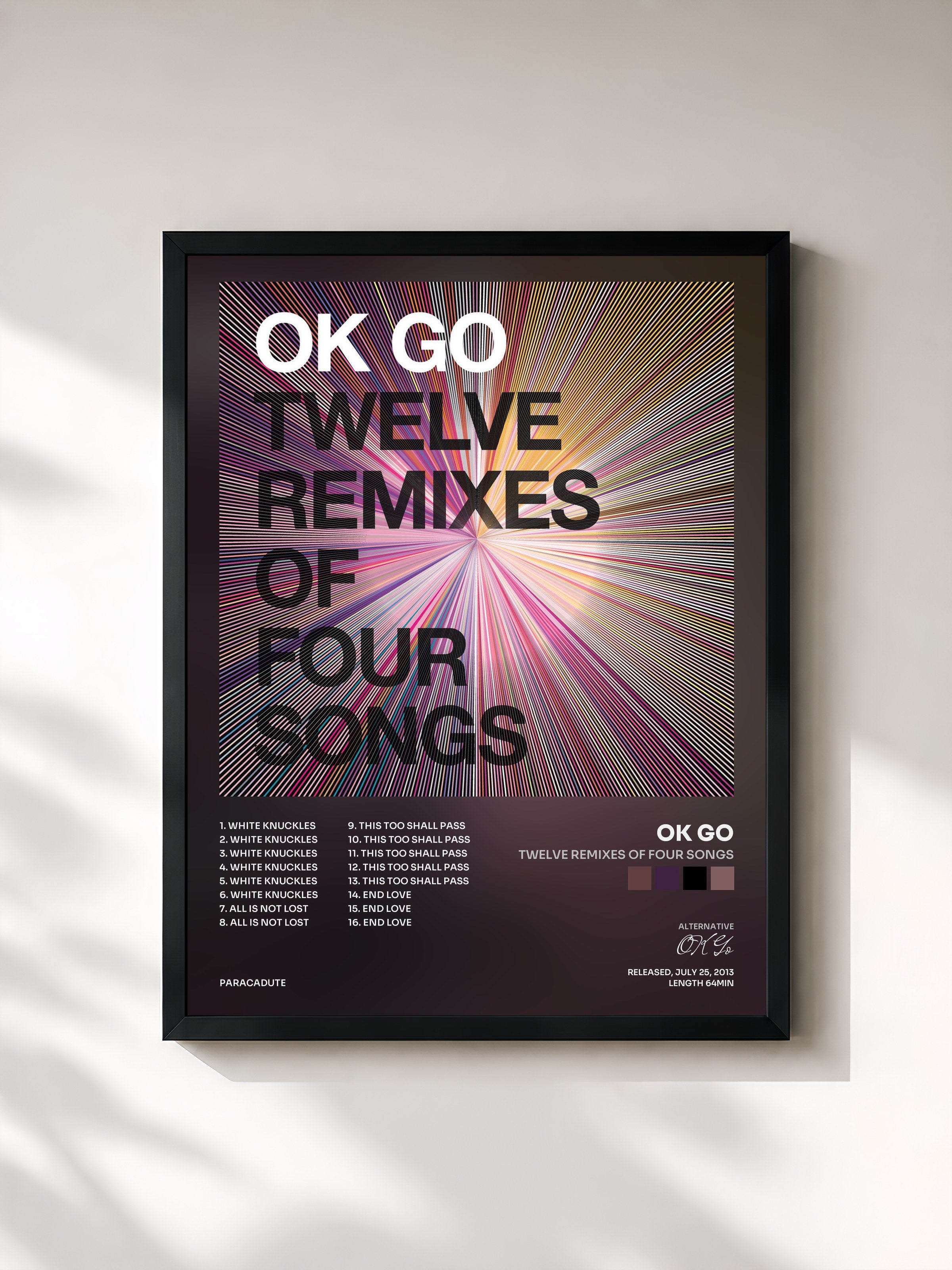 #noir Tableau de l'album Twelve Remixes of Four Songs de OK Go, cadre noir, imprimé et encadré en France