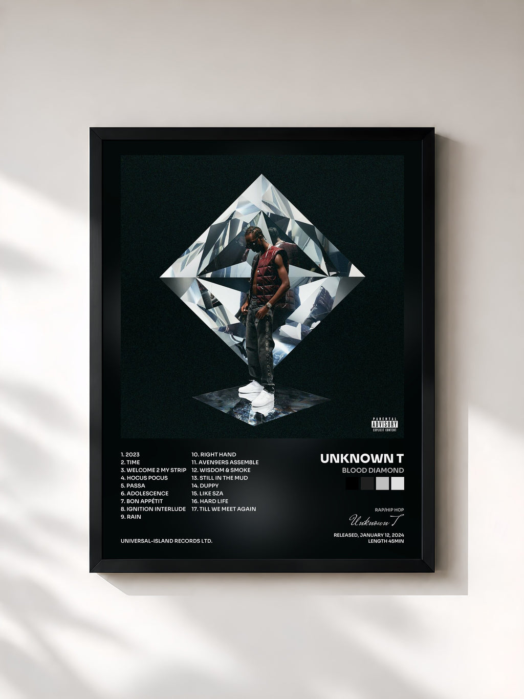 #noir Tableau de l'album Blood Diamond de Unknown T, cadre noir, imprimé et encadré en France