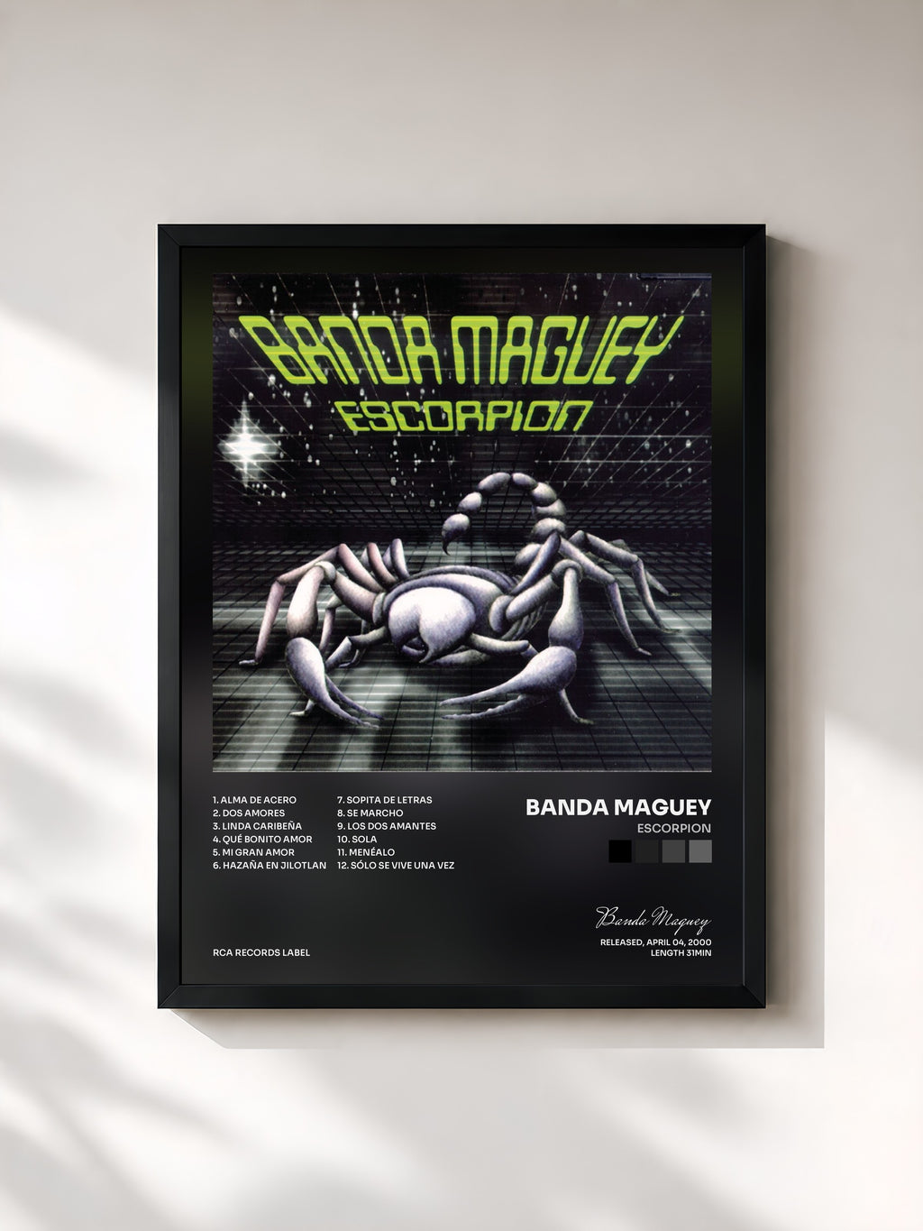 #noir Tableau de l'album Escorpion de Banda Maguey, cadre noir, imprimé et encadré en France