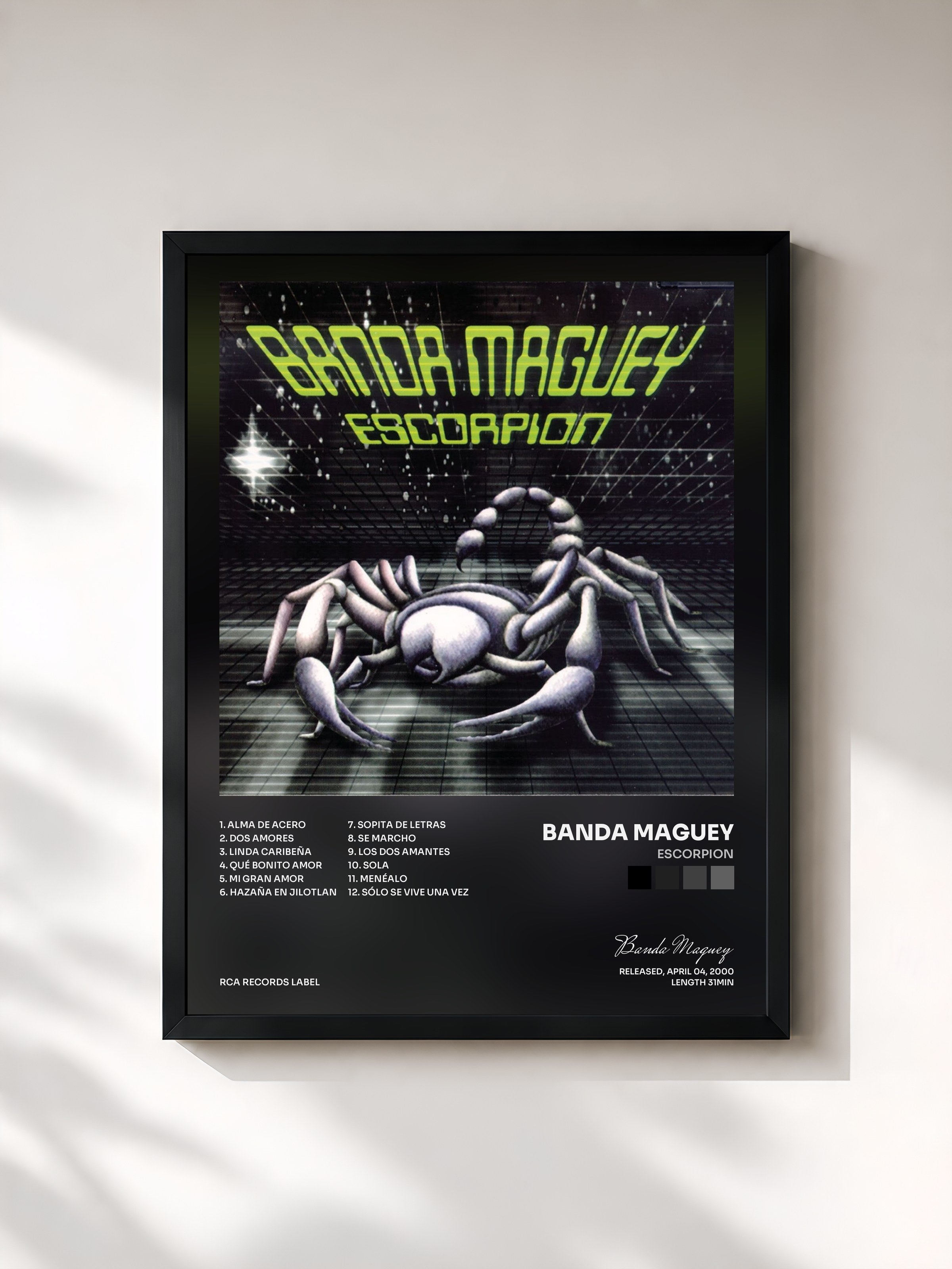 #noir Tableau de l'album Escorpion de Banda Maguey, cadre noir, imprimé et encadré en France