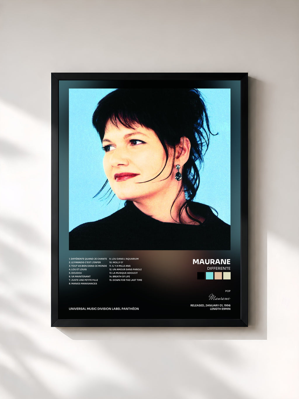 #noir Tableau de l'album Differente de Maurane, cadre noir, imprimé et encadré en France