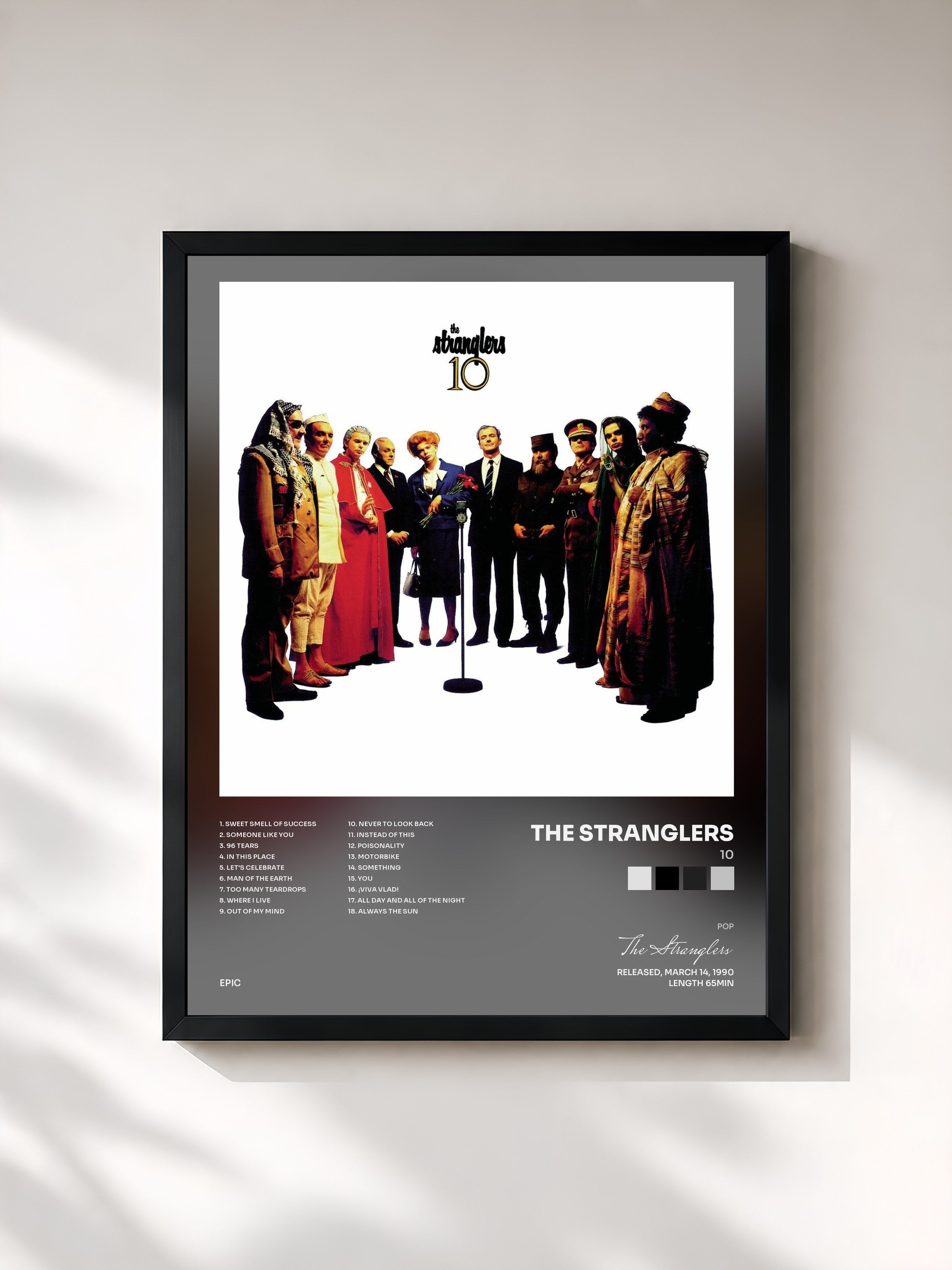 #noir Tableau de l'album 10 de The Stranglers, cadre noir, imprimé et encadré en France