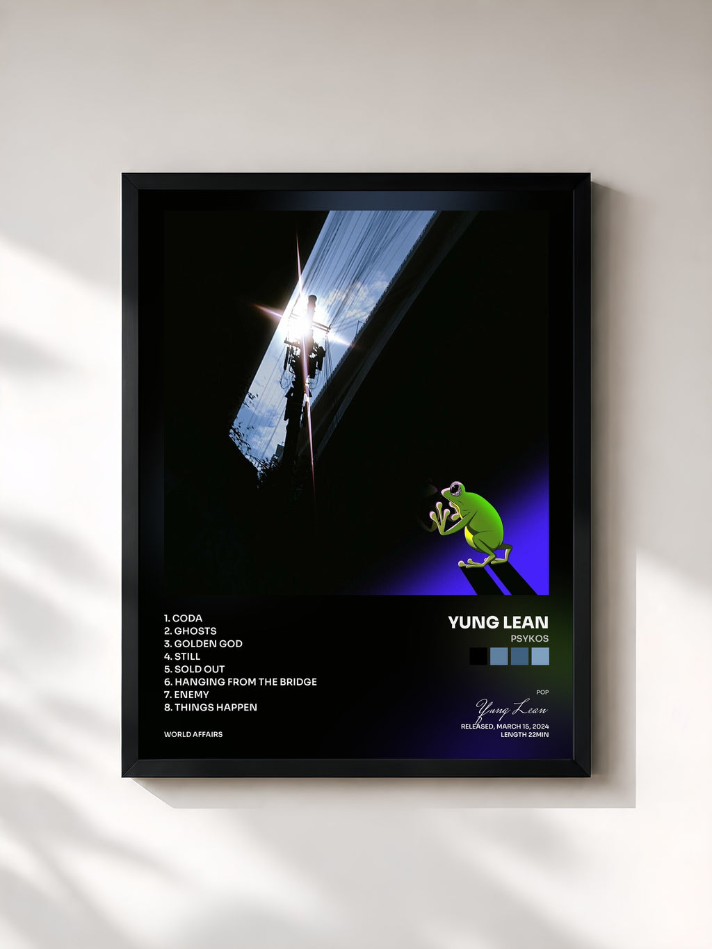 #noir Tableau de l'album Psykos de Yung Lean, cadre noir, imprimé et encadré en France