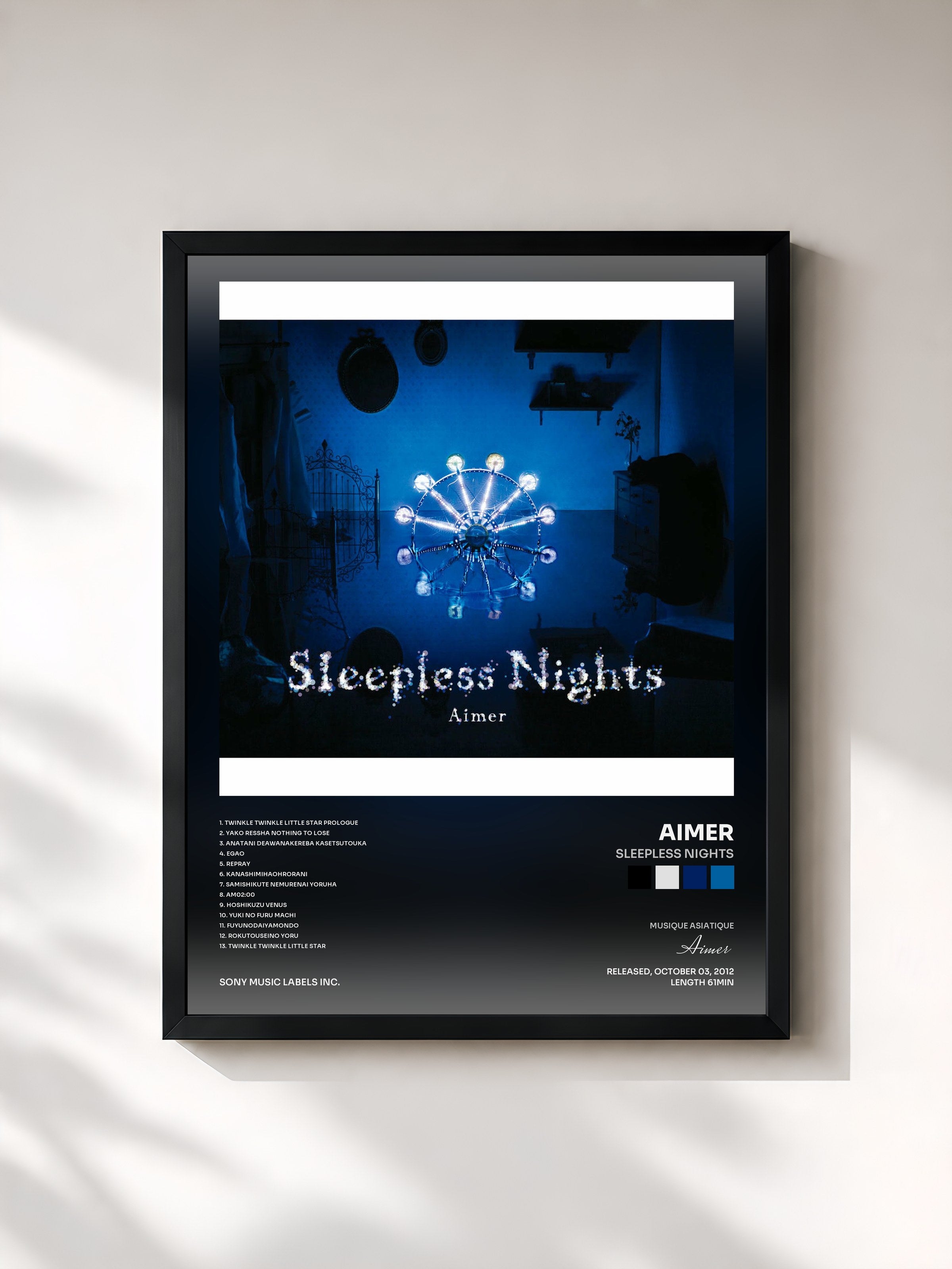 #noir Tableau de l'album Sleepless Nights de Aimer, cadre noir, imprimé et encadré en France