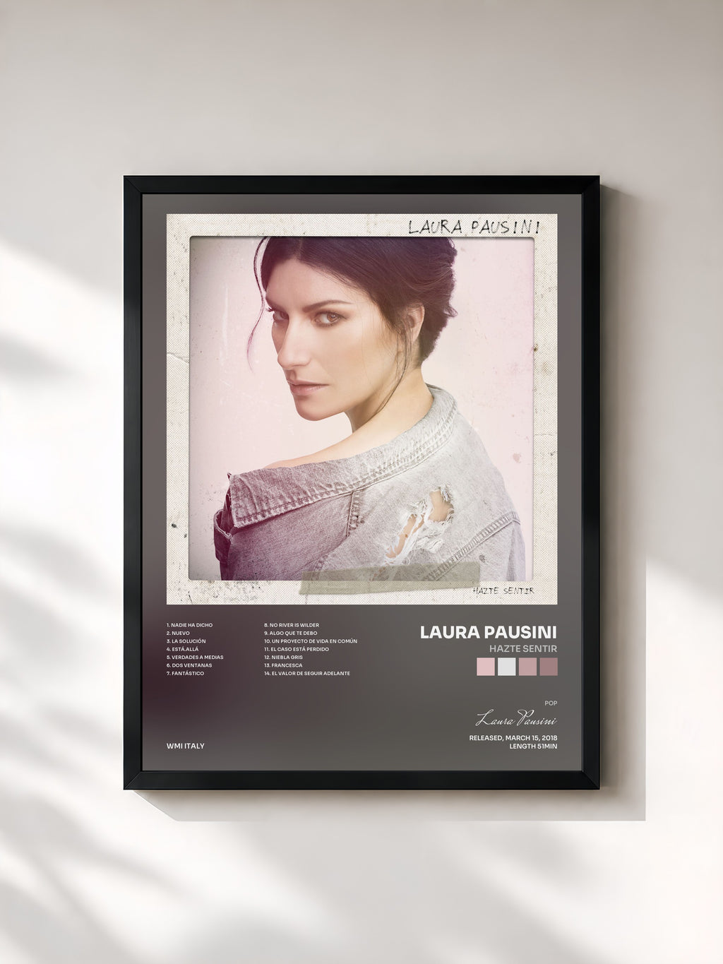 #noir Tableau de l'album Hazte sentir de Laura Pausini, cadre noir, imprimé et encadré en France