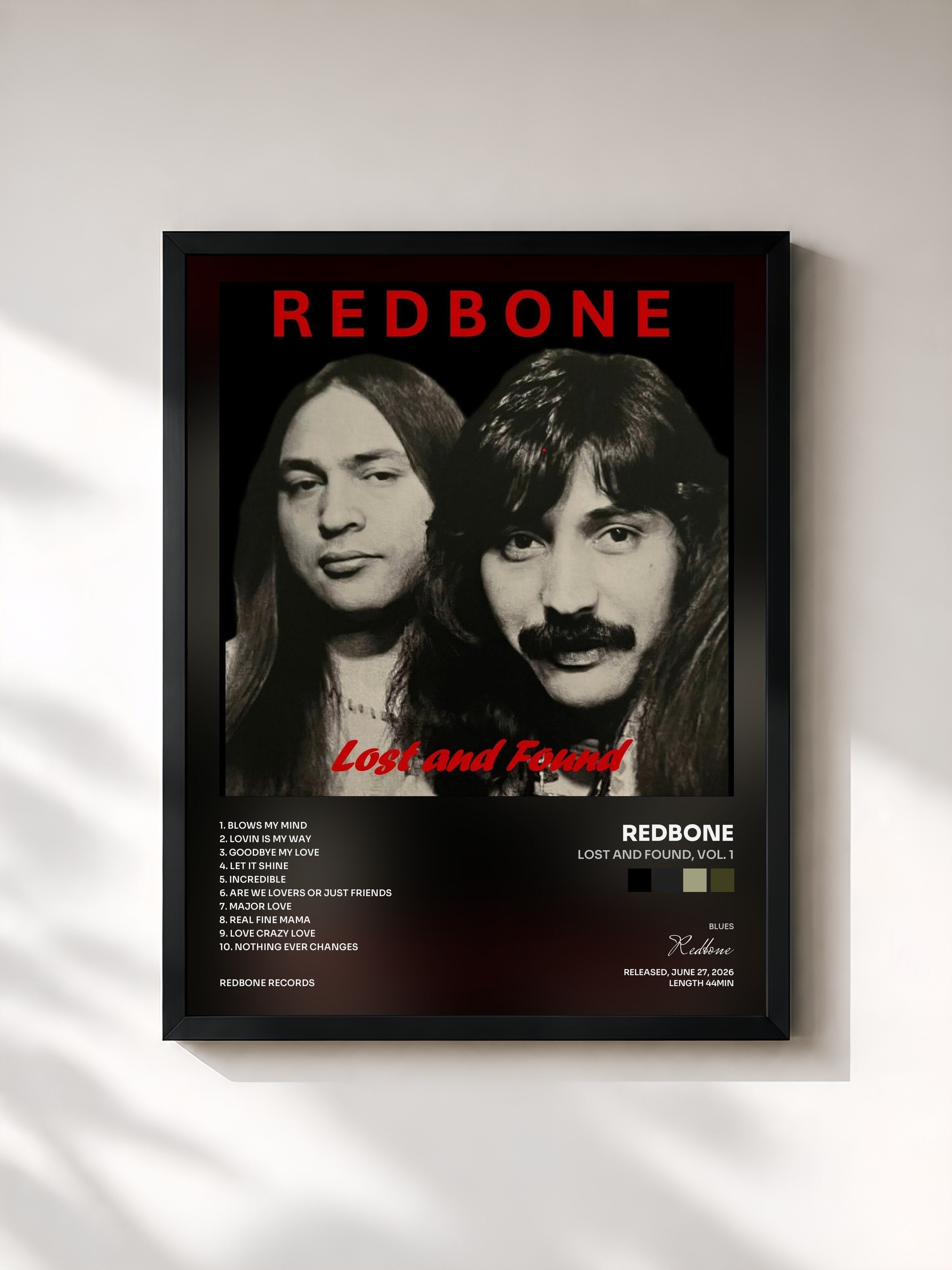 #noir Tableau de l'album Lost and Found, Vol. 1 de Redbone, cadre noir, imprimé et encadré en France