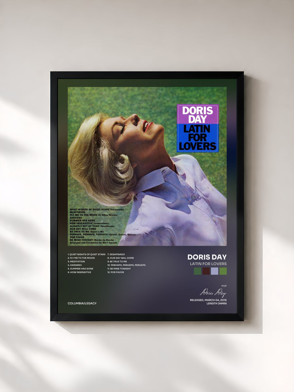#noir Tableau de l'album Latin For Lovers de Doris Day, cadre noir, imprimé et encadré en France