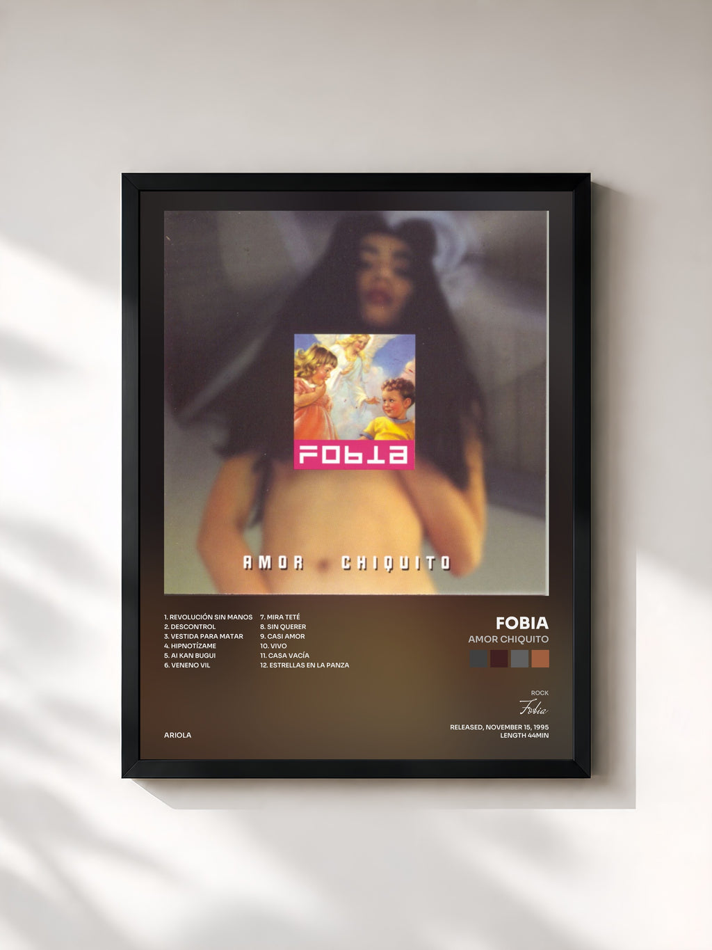 #noir Tableau de l'album Amor Chiquito de Fobia, cadre noir, imprimé et encadré en France