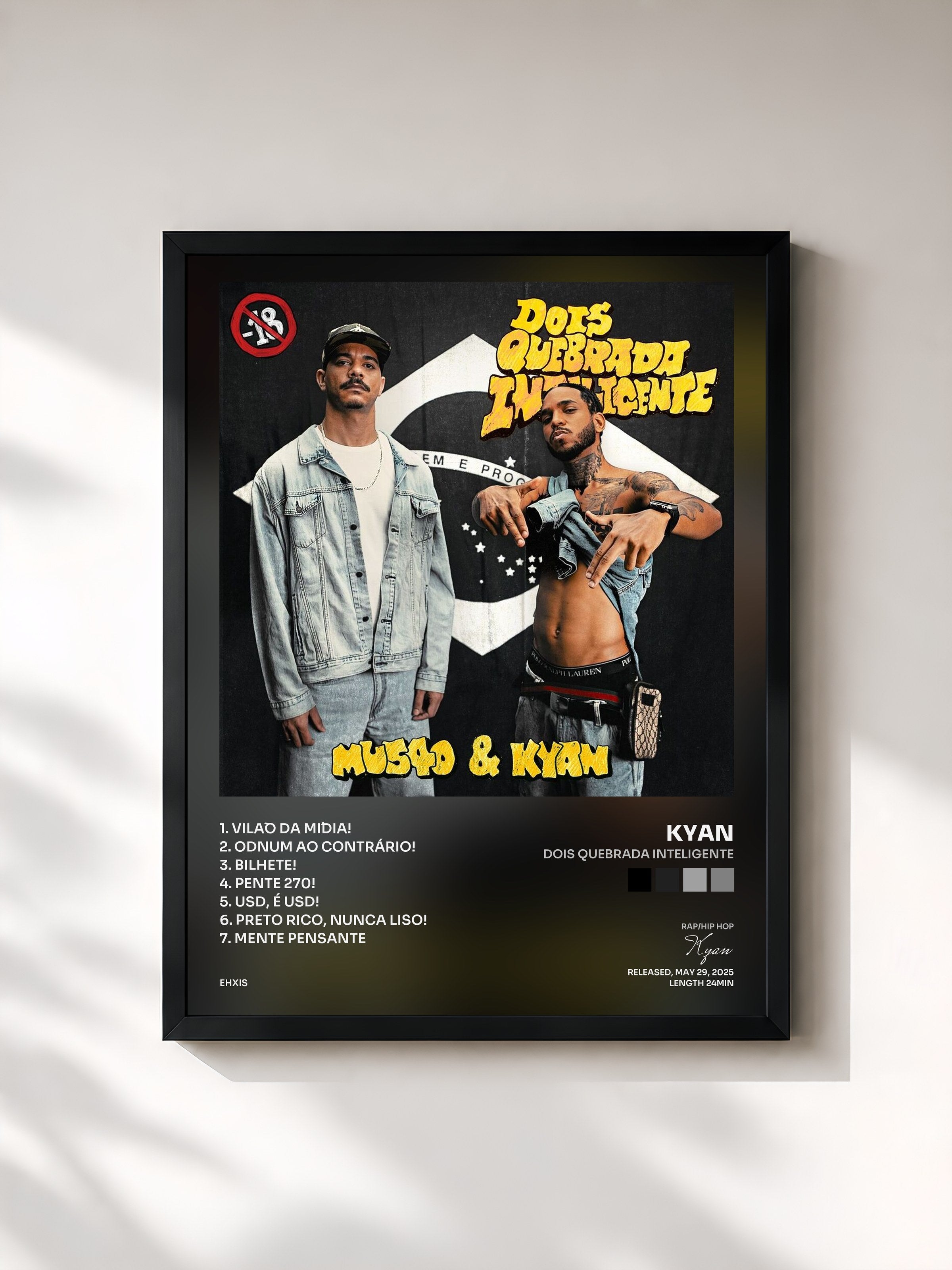 #noir Tableau de l'album DOIS Quebrada Inteligente de Kyan, cadre noir, imprimé et encadré en France