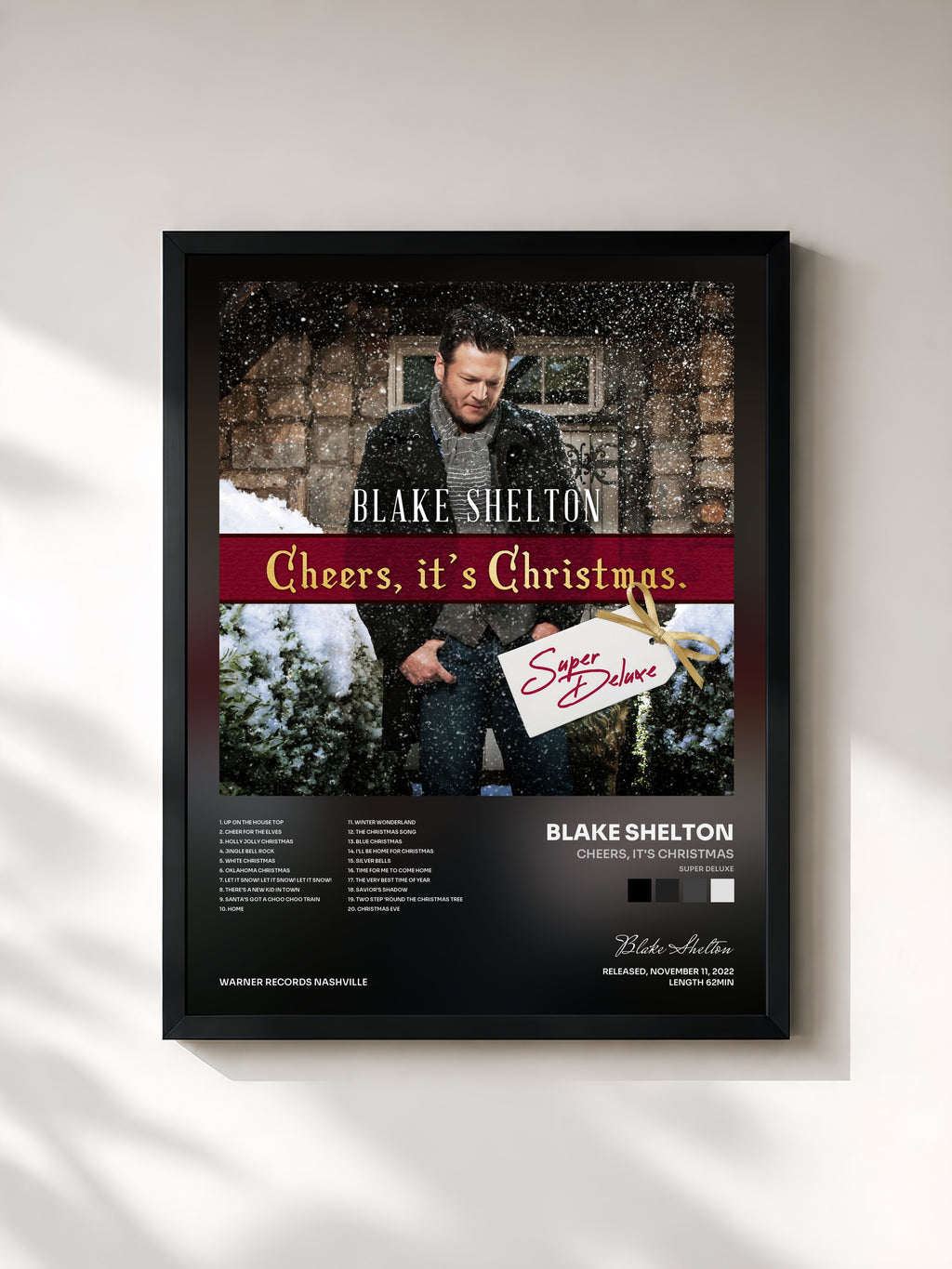 #noir Tableau de l'album Cheers, It's Christmas (Super Deluxe) de Blake Shelton, cadre noir, imprimé et encadré en France