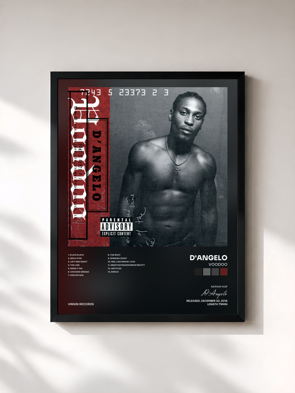 #noir Tableau de l'album Voodoo de D'Angelo, cadre noir, imprimé et encadré en France