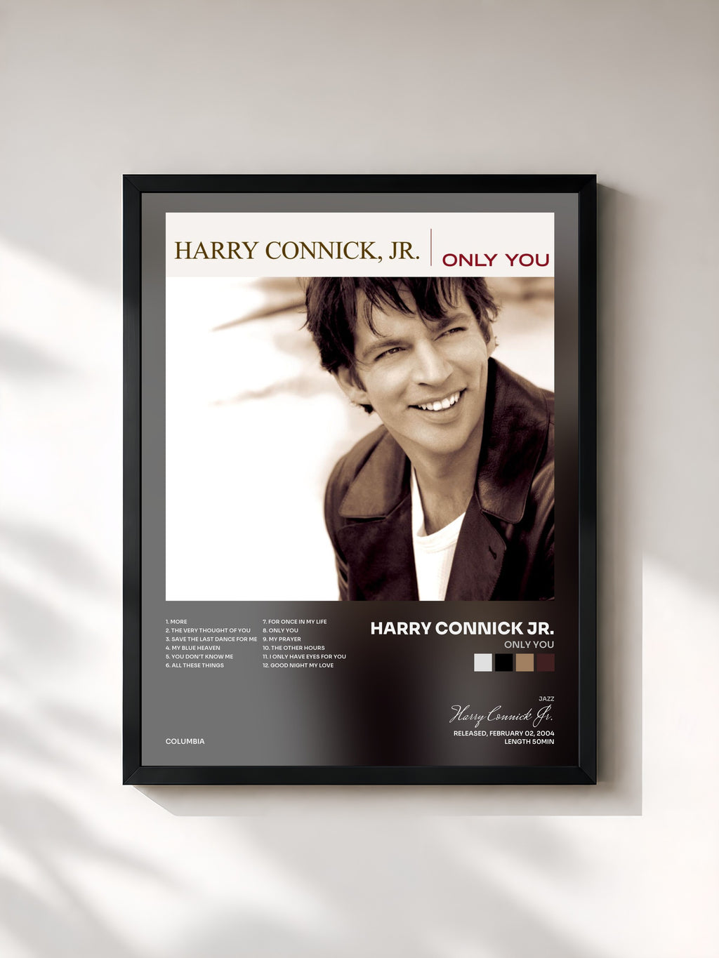 #noir Tableau de l'album Only You de Harry Connick Jr., cadre noir, imprimé et encadré en France
