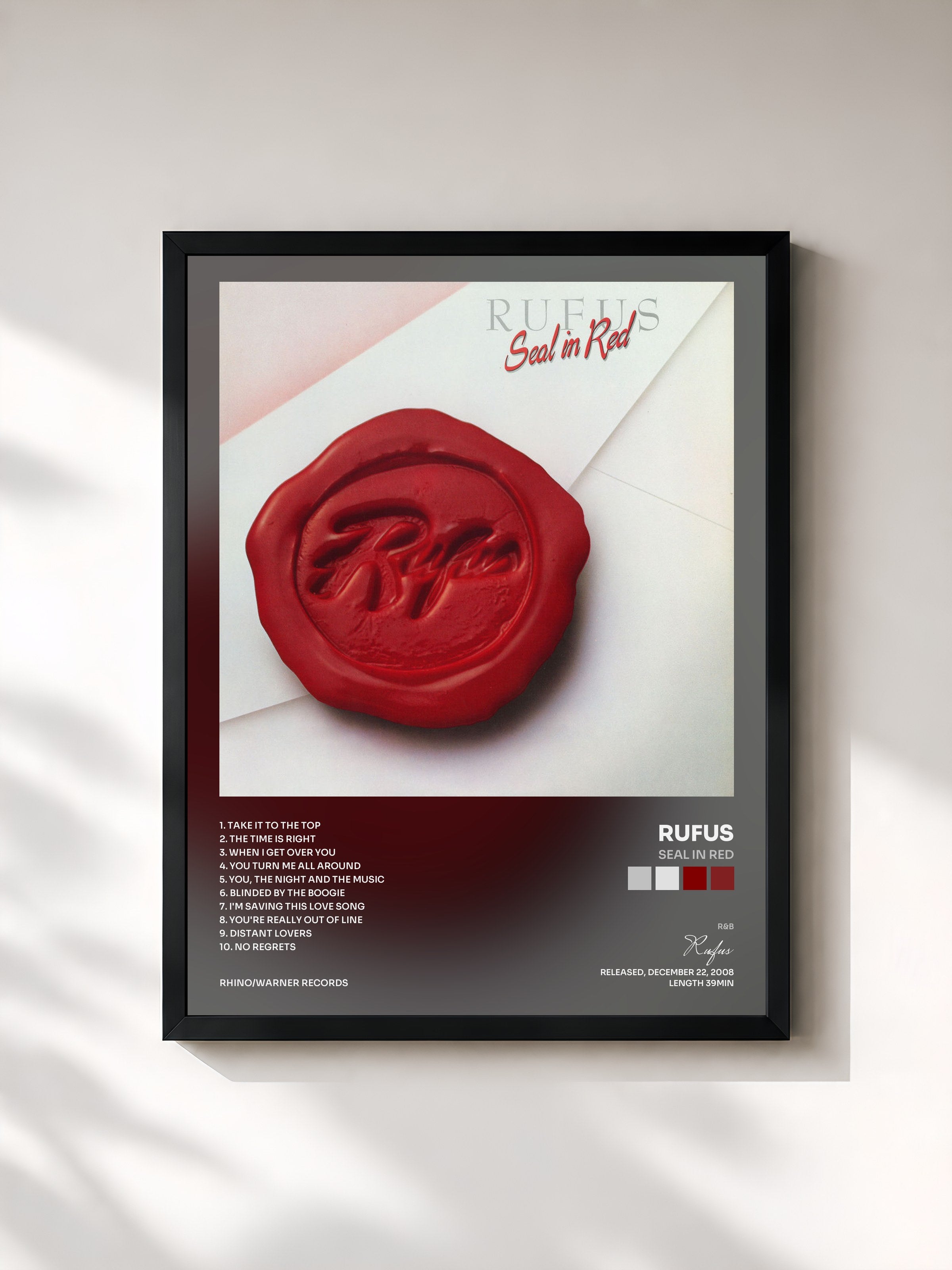 #noir Tableau de l'album Seal In Red de Rufus, cadre noir, imprimé et encadré en France