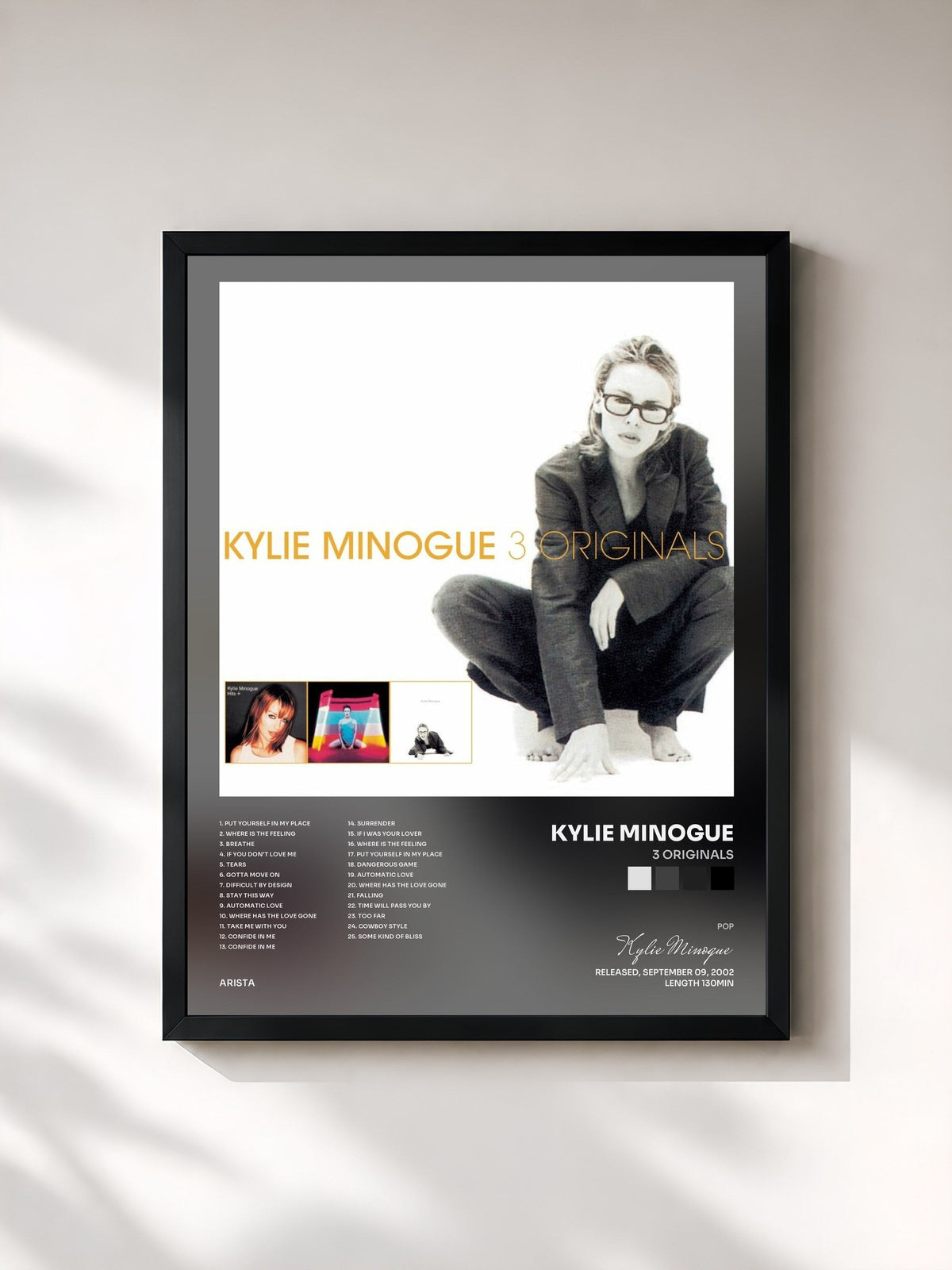 #noir Tableau de l'album 3 Originals de Kylie Minogue, cadre noir, imprimé et encadré en France