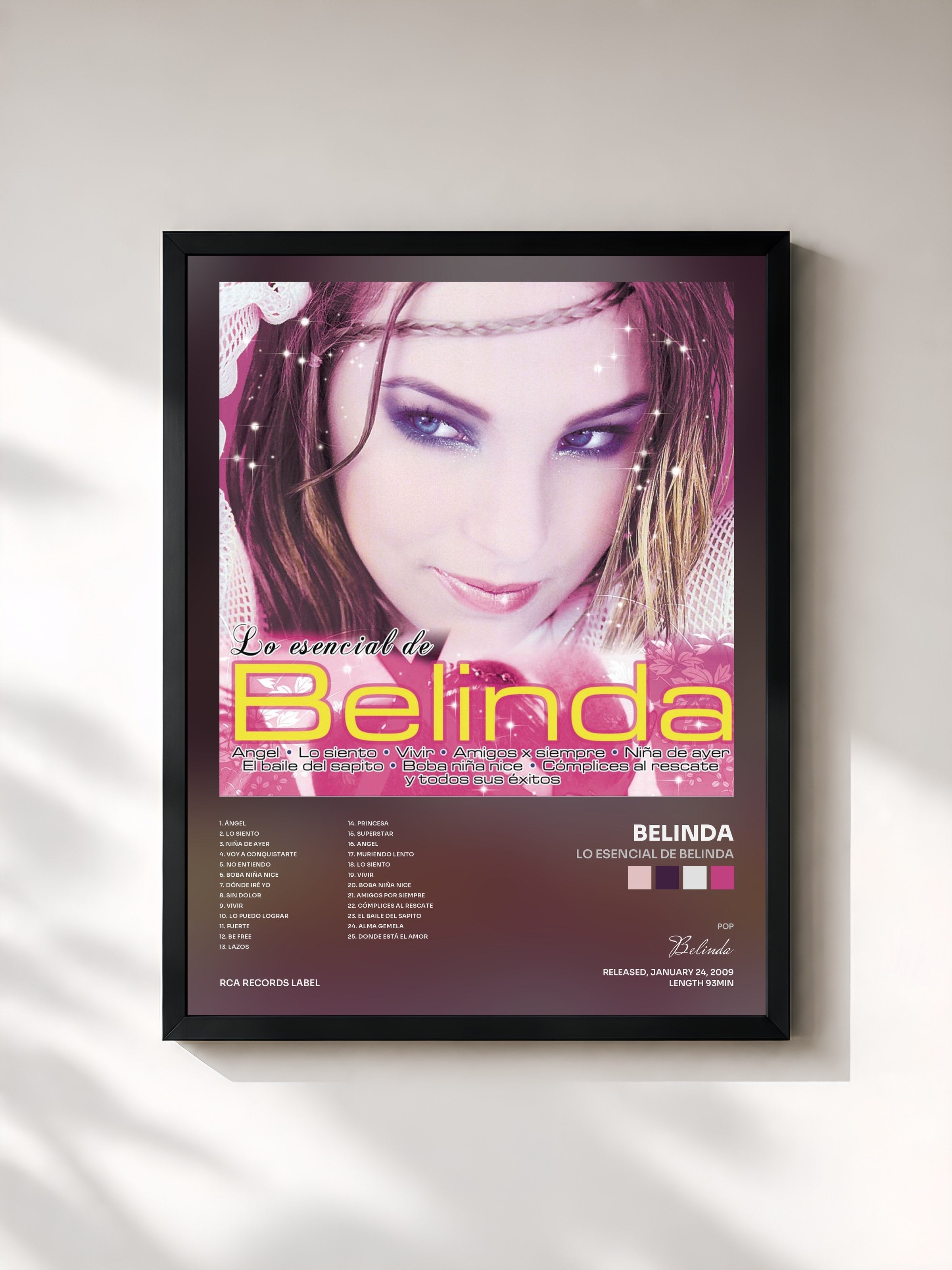 #noir Tableau de l'album Lo Esencial de Belinda de Belinda, cadre noir, imprimé et encadré en France