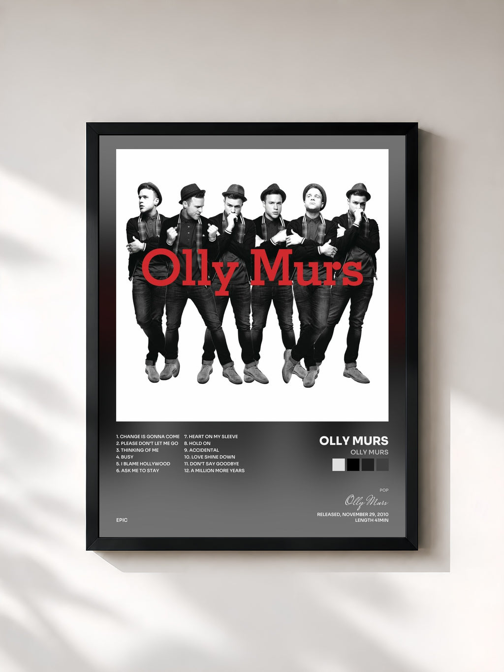 #noir Tableau de l'album Olly Murs de Olly Murs, cadre noir, imprimé et encadré en France