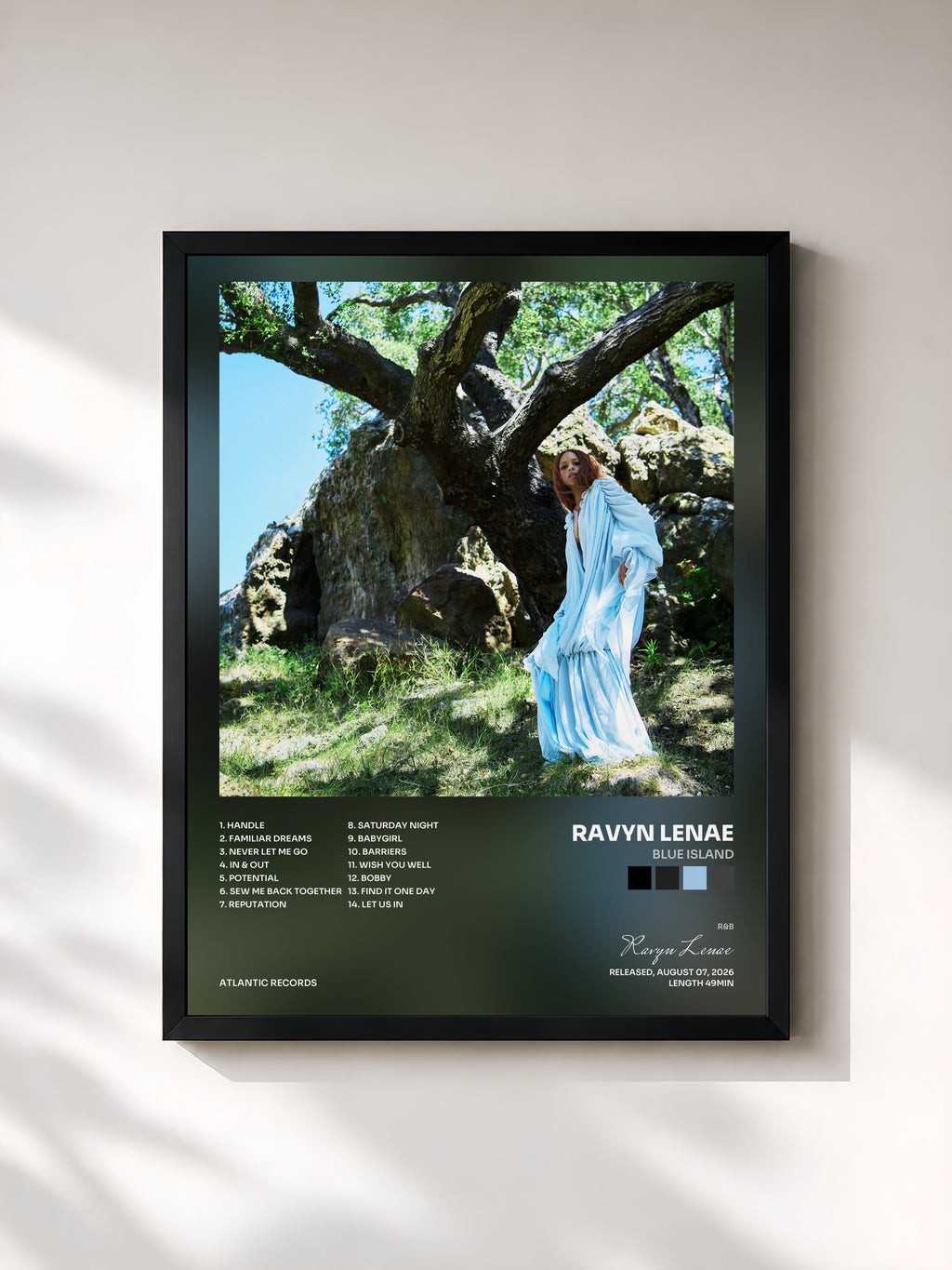 #noir Tableau de l'album Blue Island de Ravyn Lenae, cadre noir, imprimé et encadré en France