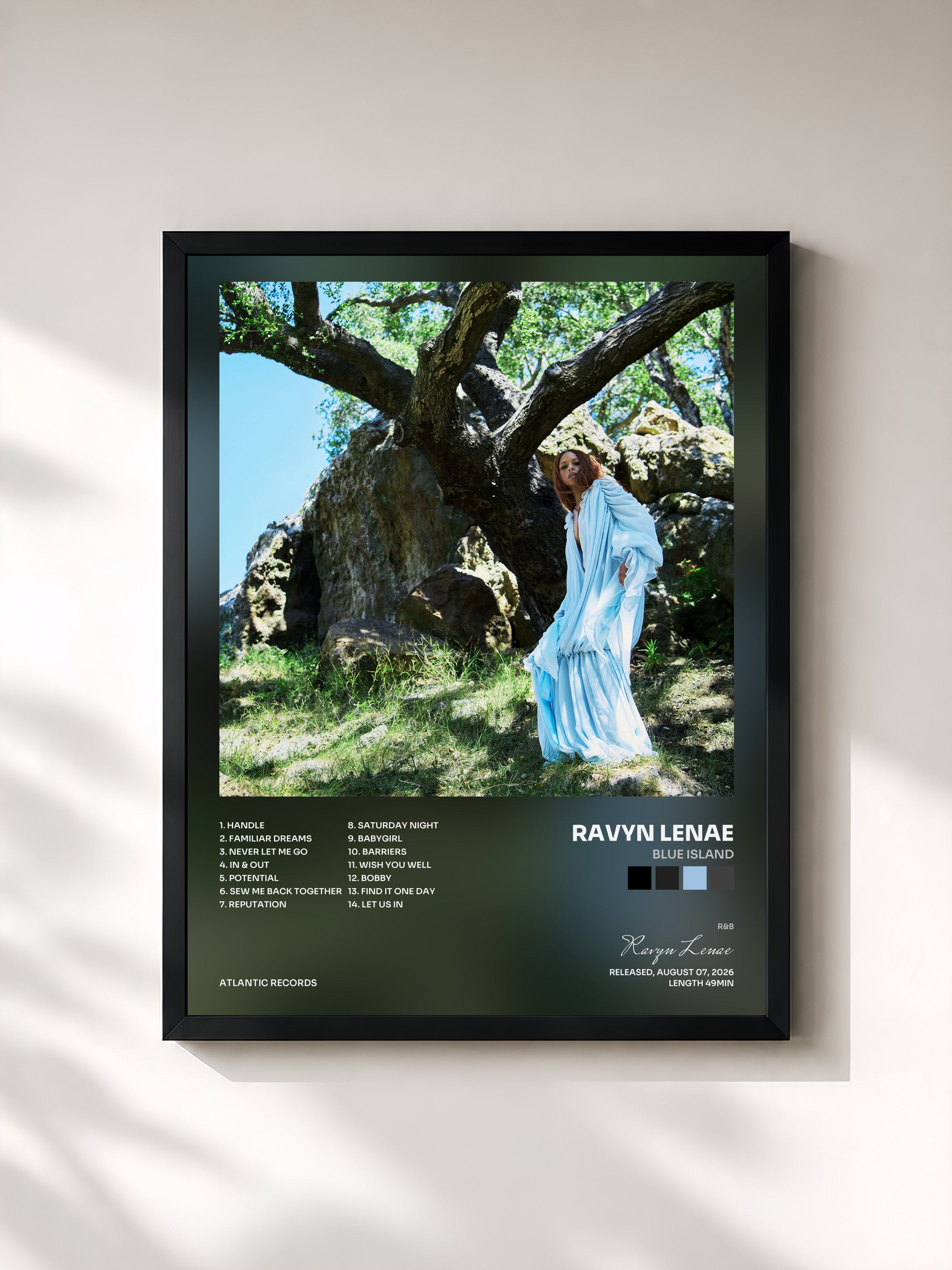 #noir Tableau de l'album Blue Island de Ravyn Lenae, cadre noir, imprimé et encadré en France