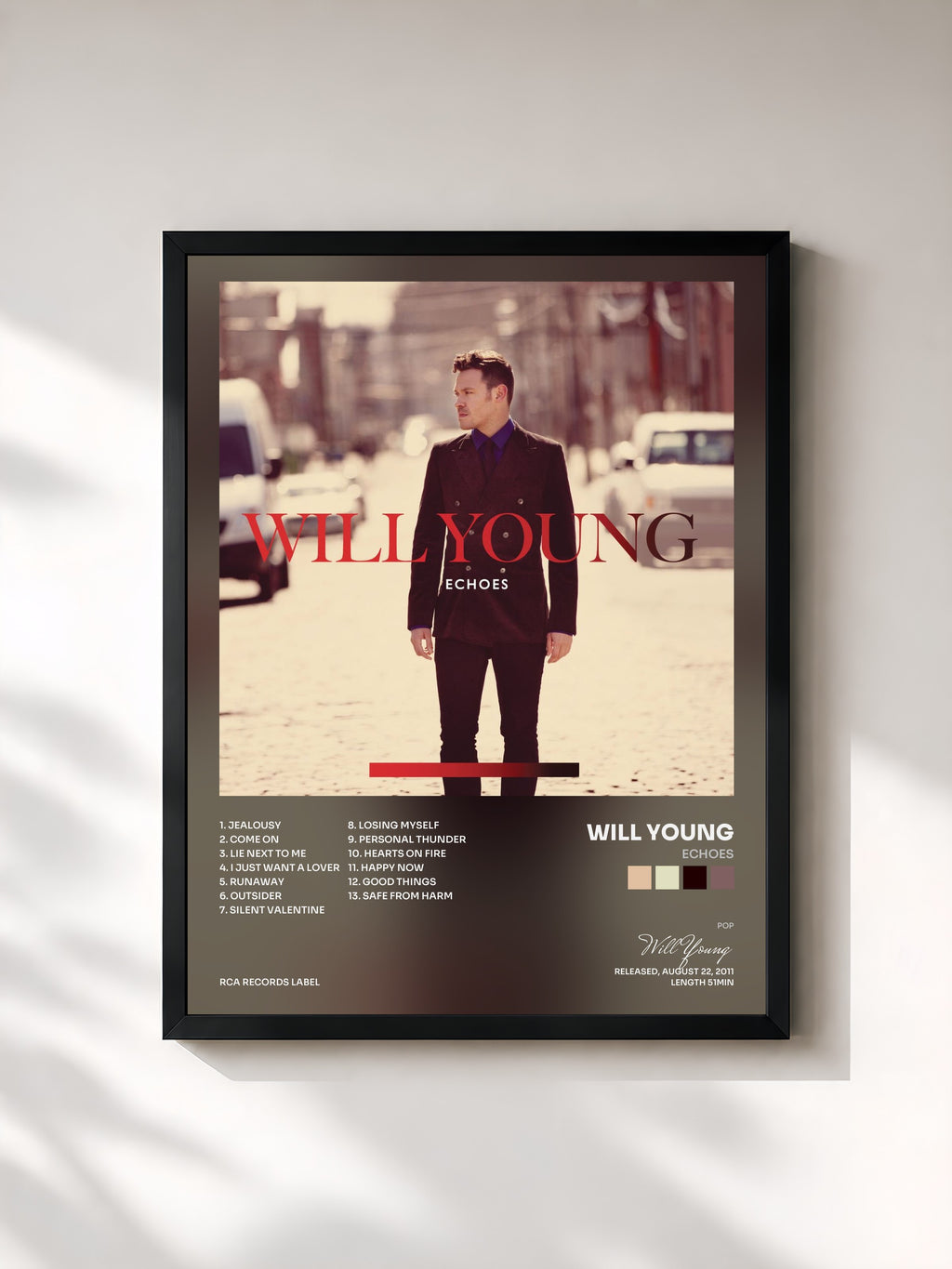 #noir Tableau de l'album Echoes de Will Young, cadre noir, imprimé et encadré en France