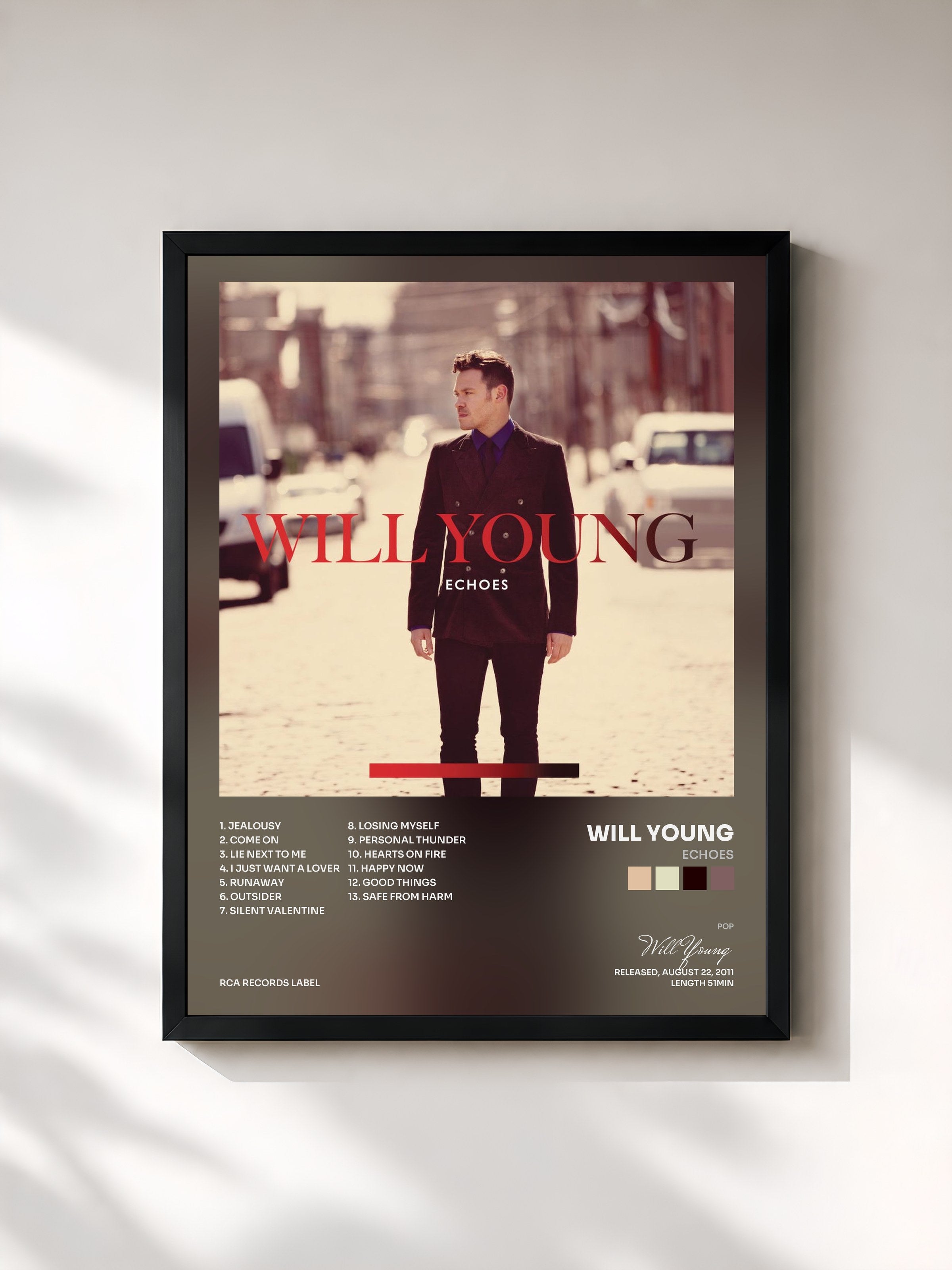 #noir Tableau de l'album Echoes de Will Young, cadre noir, imprimé et encadré en France