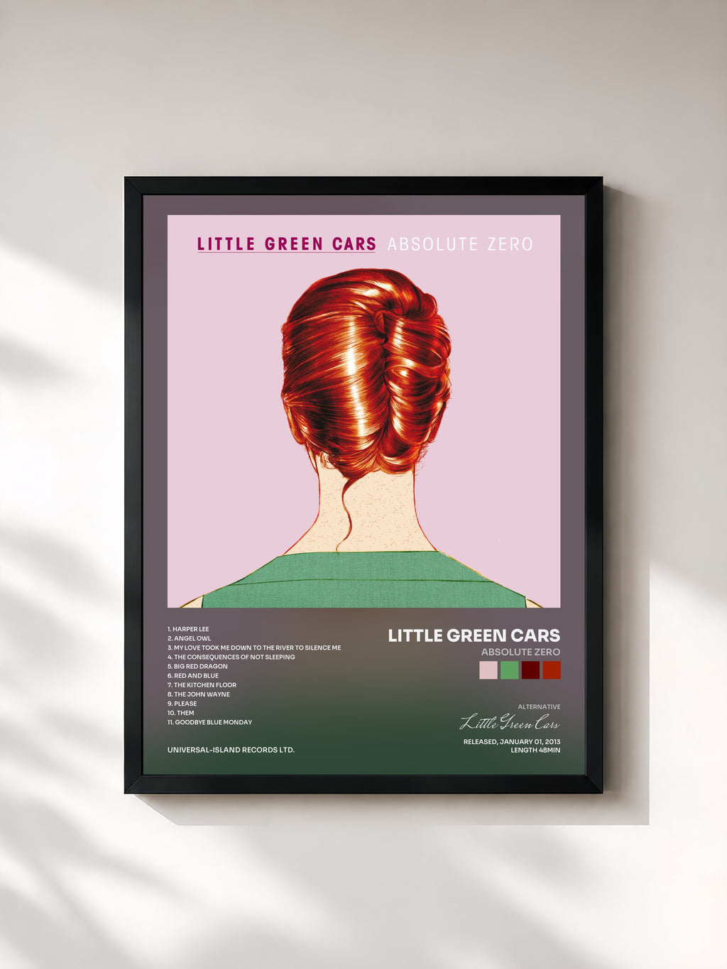 #noir Tableau de l'album Absolute Zero de Little Green Cars, cadre noir, imprimé et encadré en France