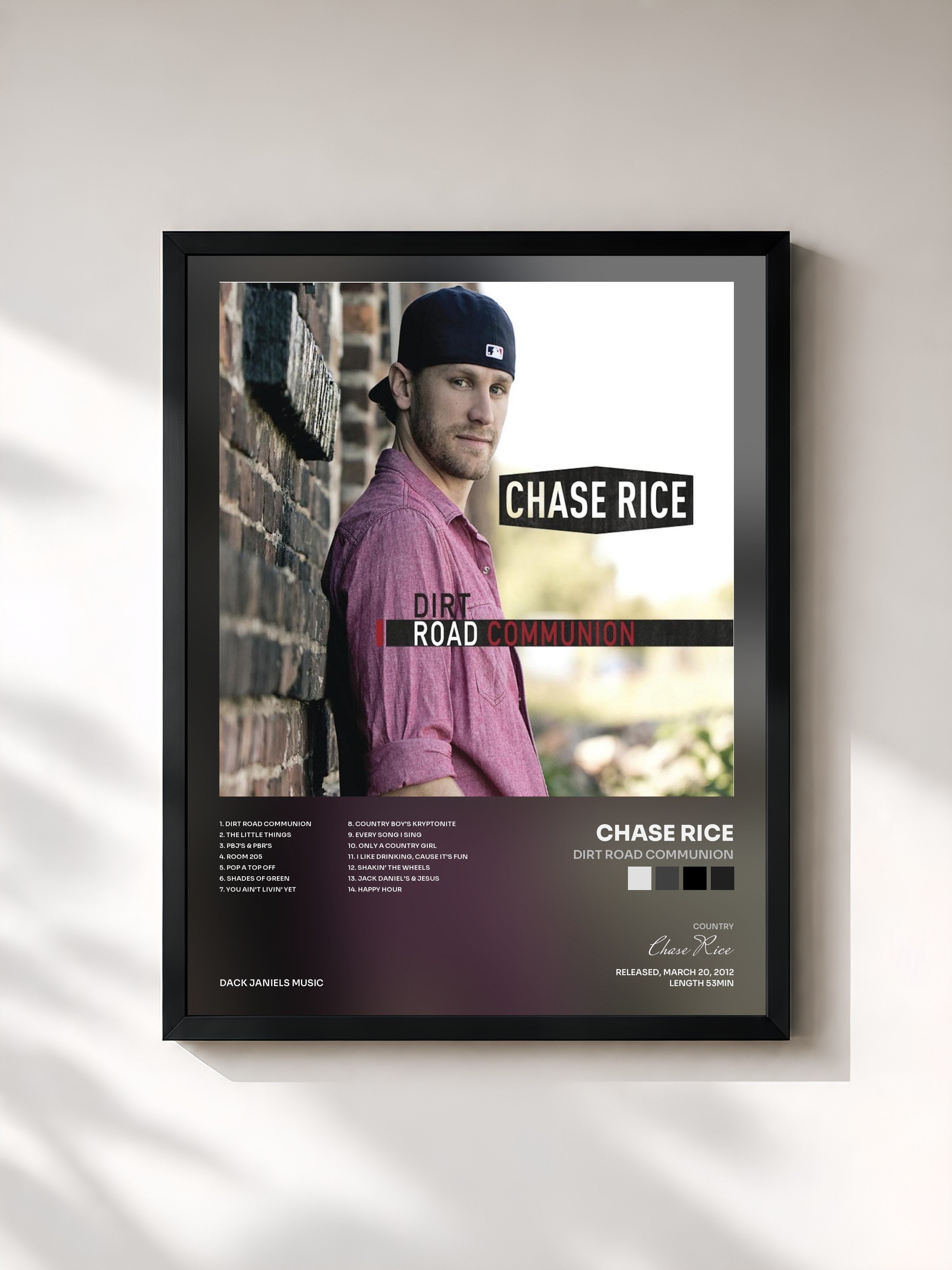 #noir Tableau de l'album Dirt Road Communion de Chase Rice, cadre noir, imprimé et encadré en France