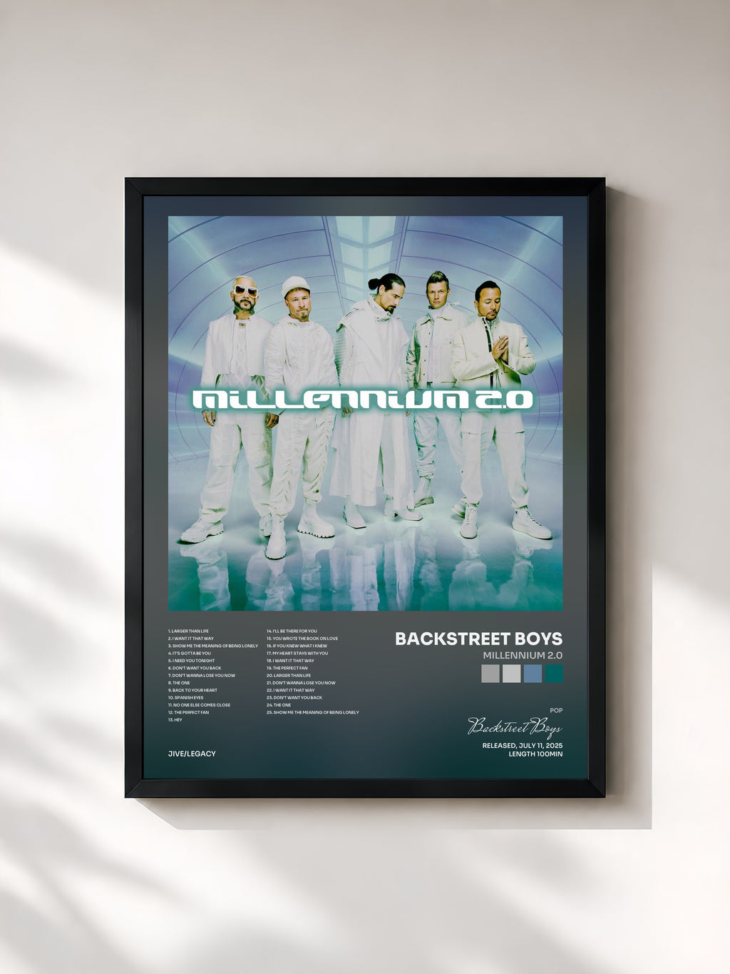 #noir Tableau de l'album Millennium 2.0 de Backstreet Boys, cadre noir, imprimé et encadré en France