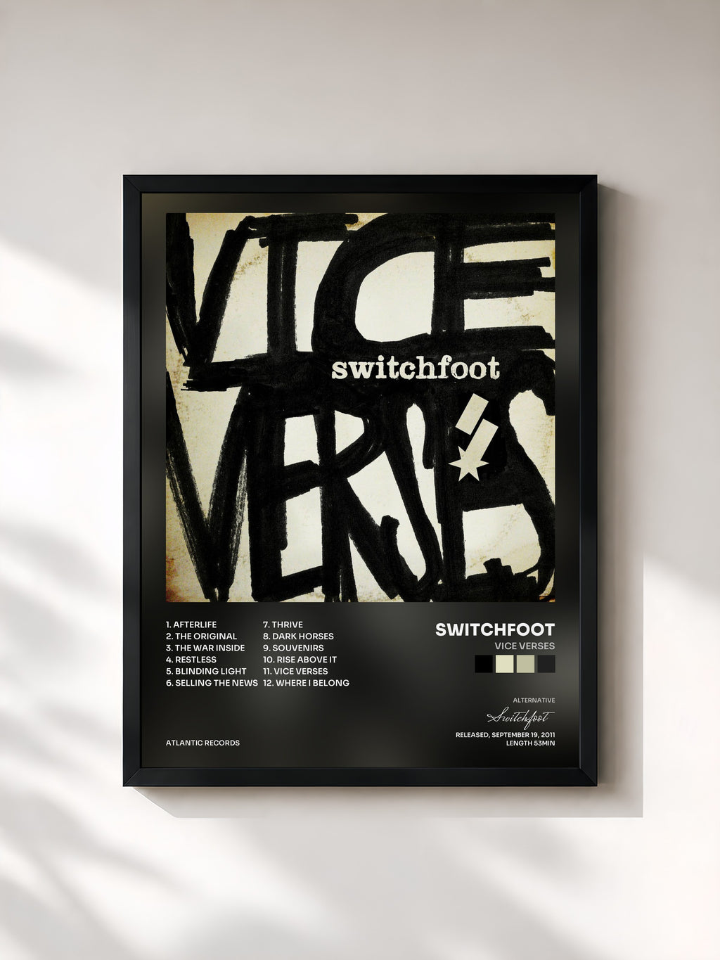 #noir Tableau de l'album Vice Verses de Switchfoot, cadre noir, imprimé et encadré en France