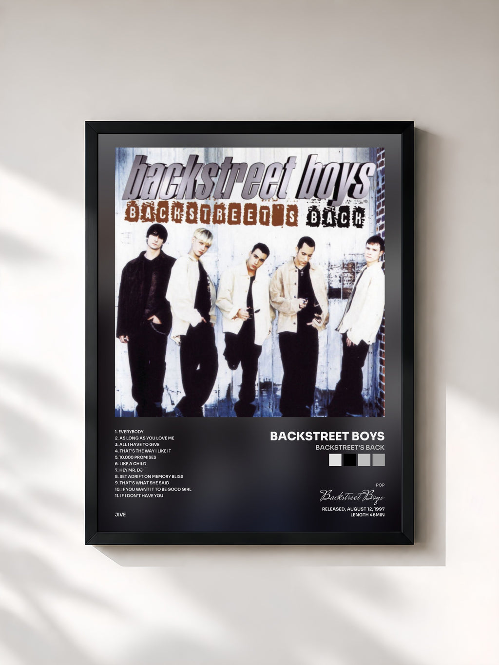 #noir Tableau de l'album Backstreet's Back de Backstreet Boys, cadre noir, imprimé et encadré en France