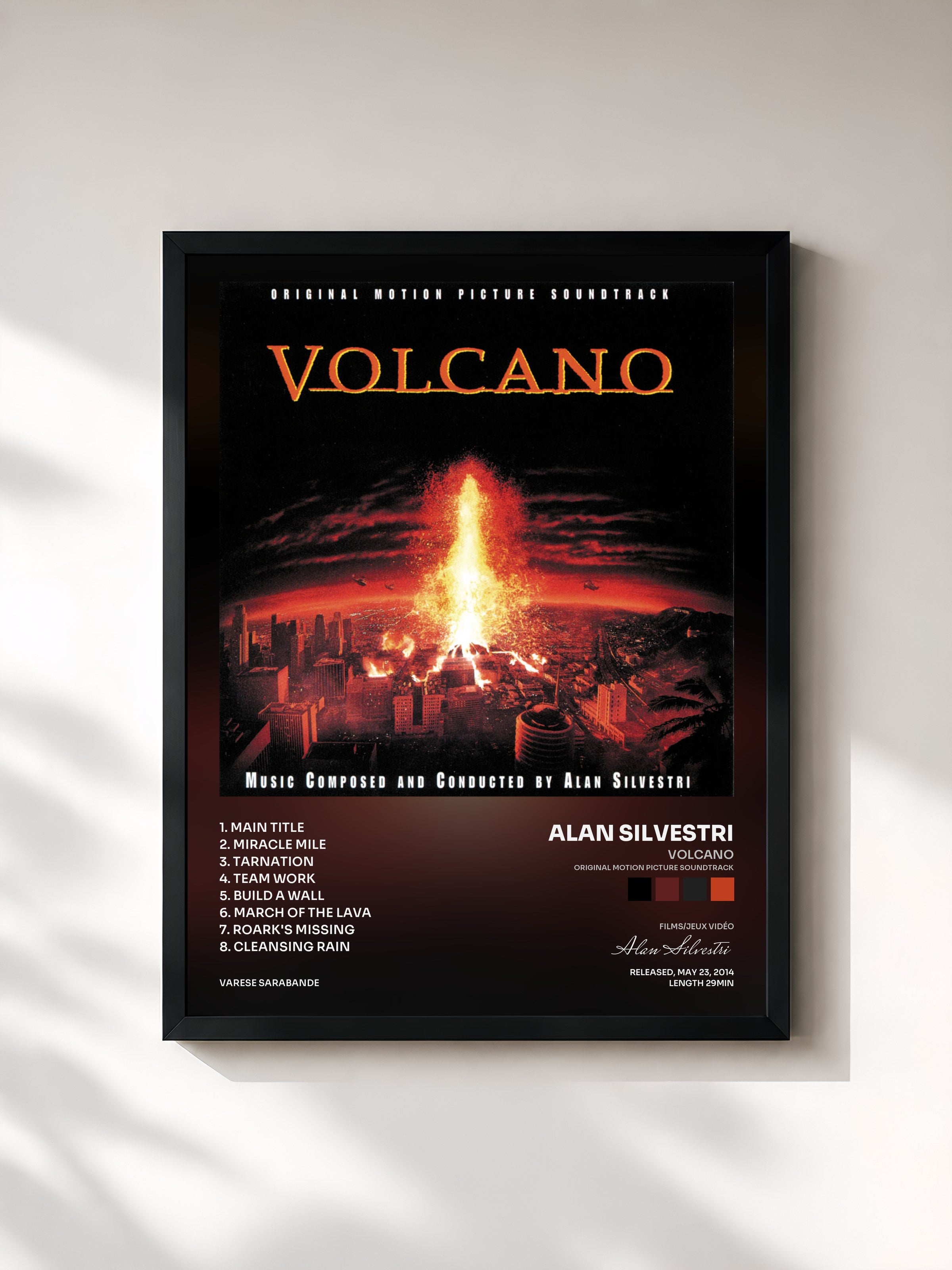 #noir Tableau de l'album Volcano (Original Motion Picture Soundtrack) de Alan Silvestri, cadre noir, imprimé et encadré en France