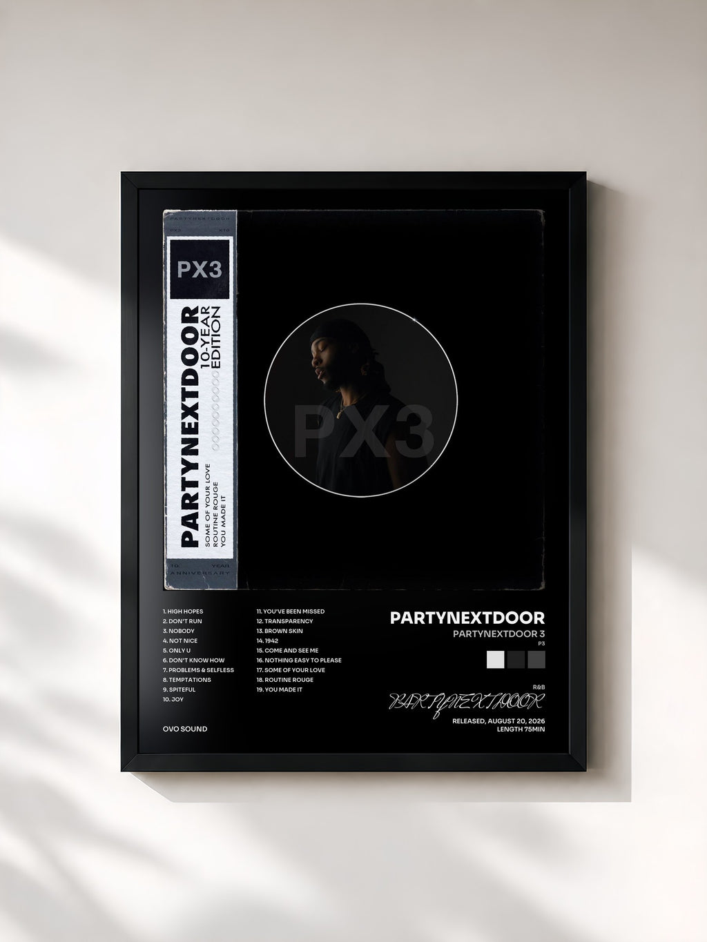#noir Tableau de l'album PARTYNEXTDOOR 3 (P3) [10-YEAR EDITION] de PARTYNEXTDOOR, cadre noir, imprimé et encadré en France