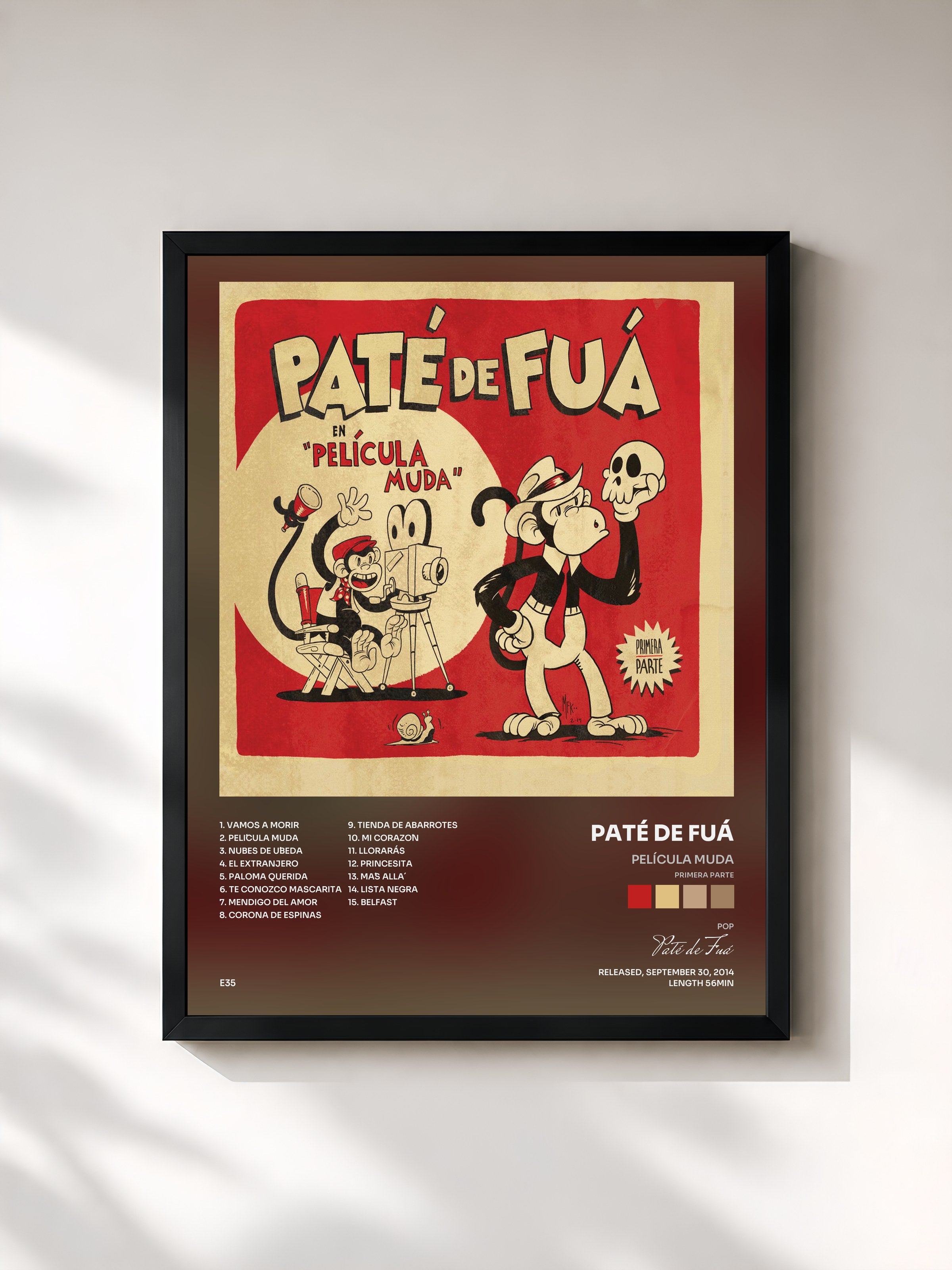 #noir Tableau de l'album Película Muda (Primera Parte) de Paté de Fuá, cadre noir, imprimé et encadré en France