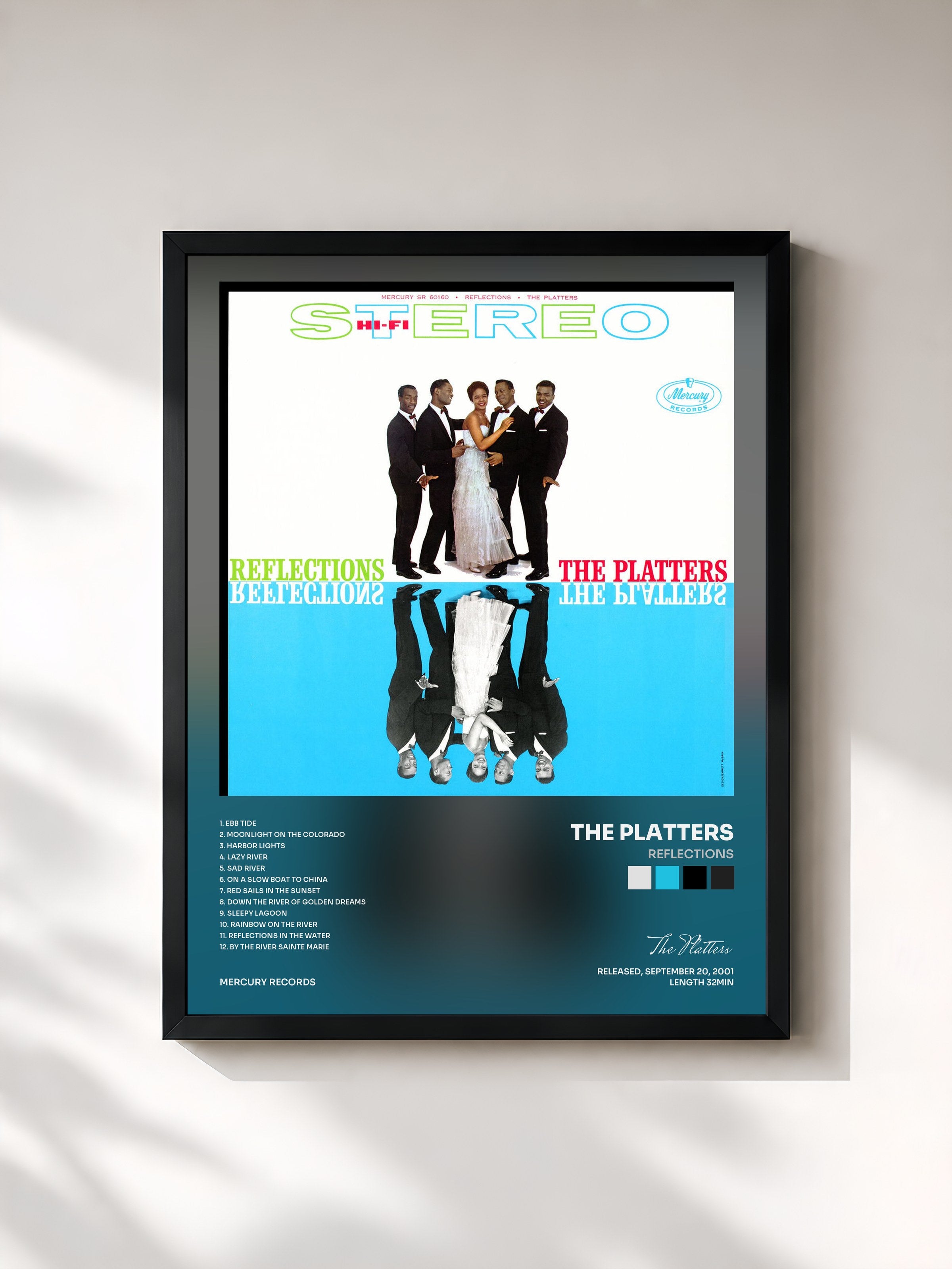 #noir Tableau de l'album Reflections de The Platters, cadre noir, imprimé et encadré en France