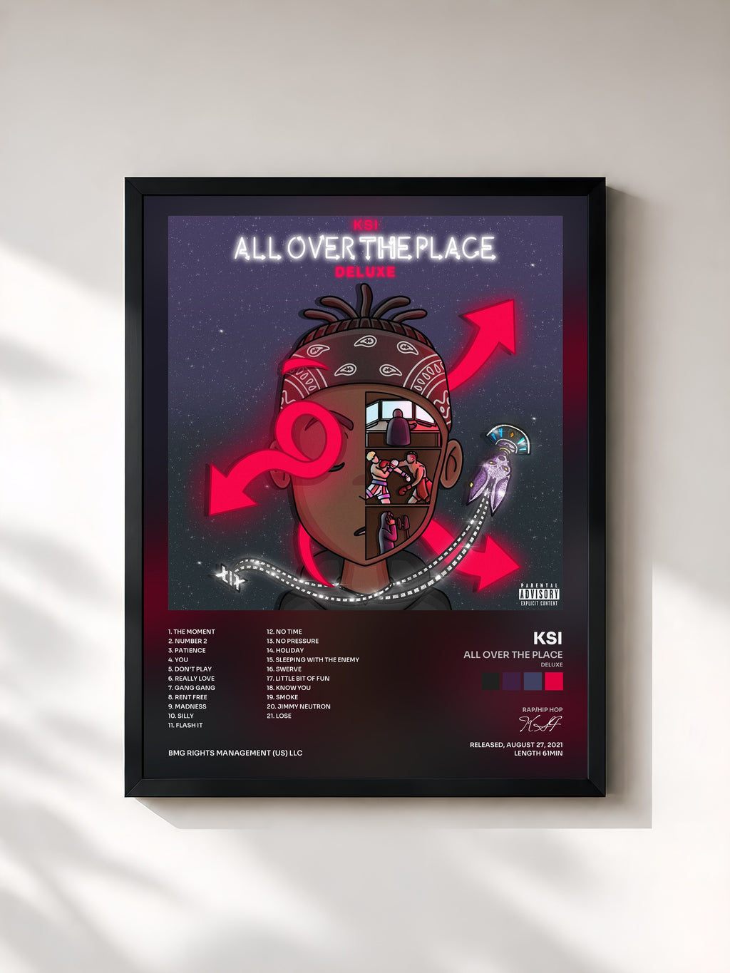 #noir Tableau de l'album All Over The Place (Deluxe) de KSI, cadre noir, imprimé et encadré en France