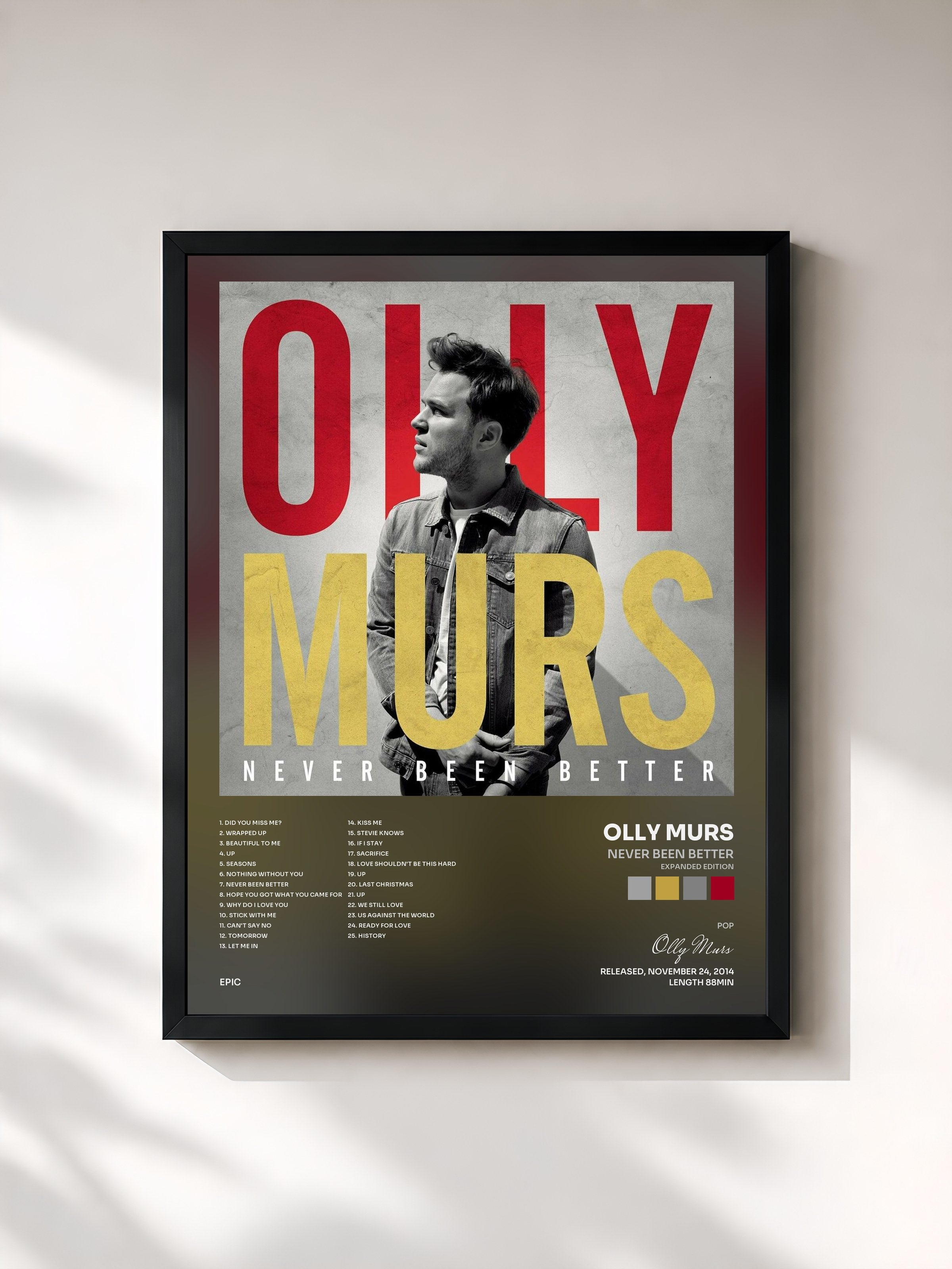 #noir Tableau de l'album Never Been Better (Expanded Edition) de Olly Murs, cadre noir, imprimé et encadré en France