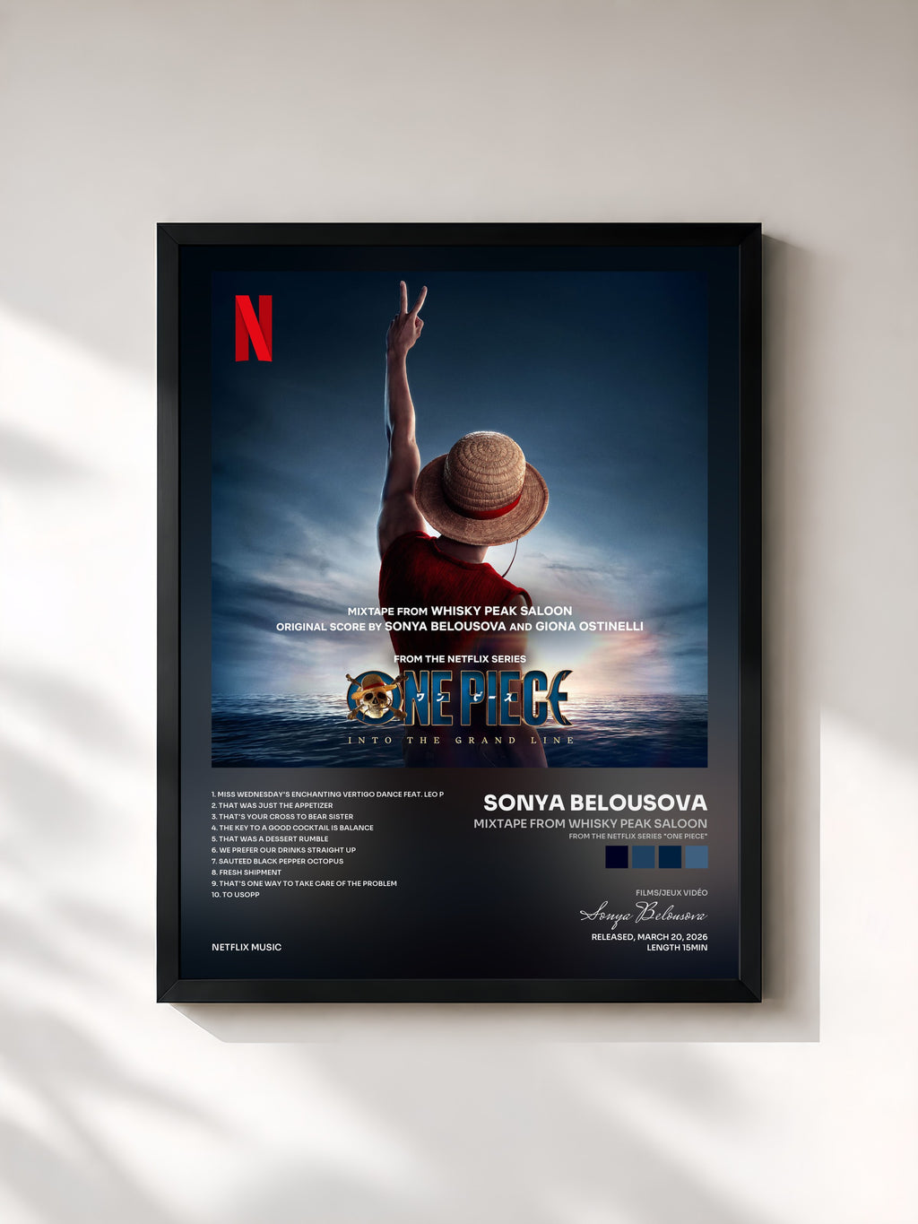 #noir Mixtape from Whisky Peak Saloon (from the Netflix Series "One Piece") di Sonya Belousova in stampa incorniciata, cornice nera, stampata e incorniciata in Francia